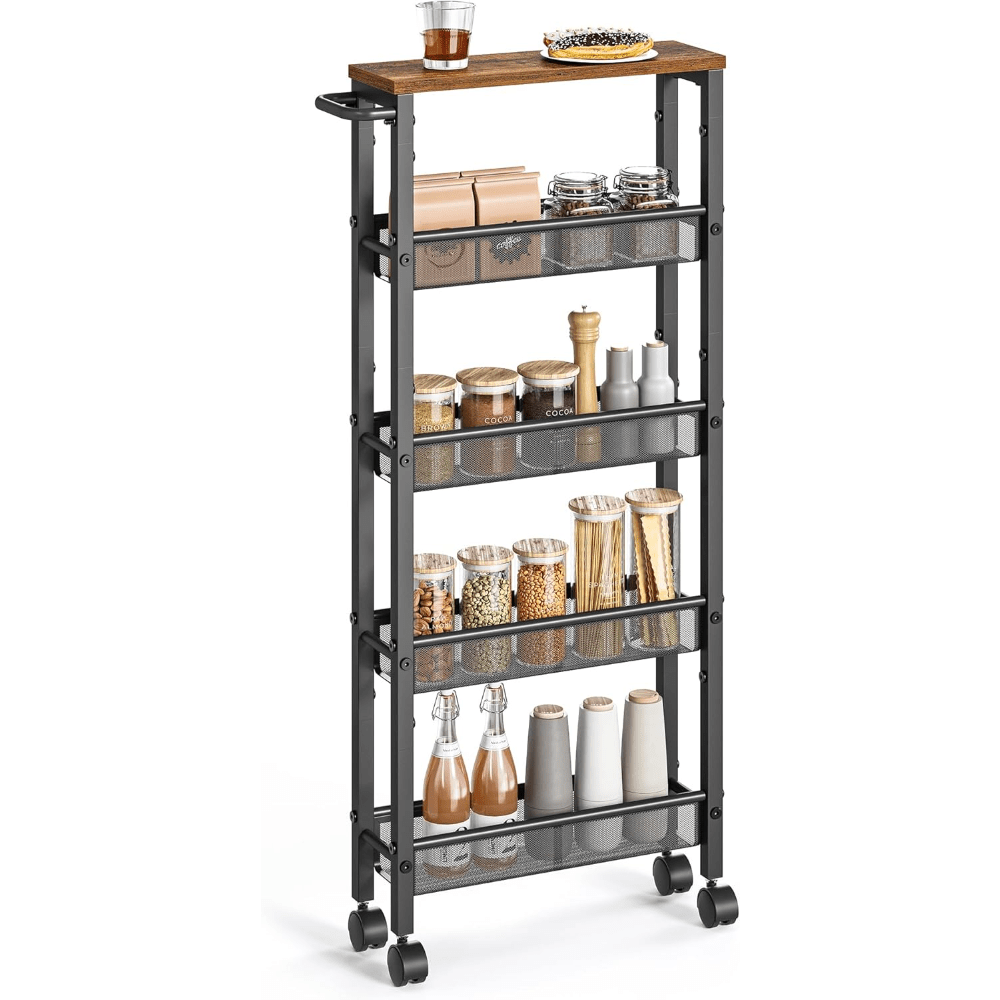 

Vasagle Slim Rolling Cart, 5-tier Storage Cart, Narrow Cart With Handle, 5.1 Inches Deep, Metal Frame, For Kitchen, Dining Room, Living Room, Home Office,