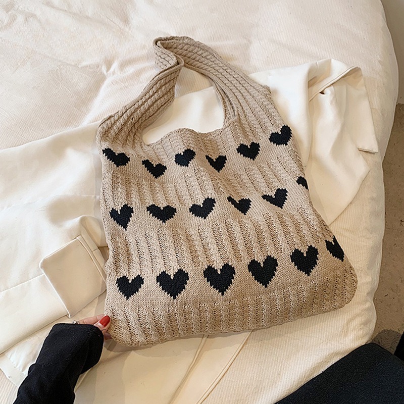 

1pcs Love Heart Pattern Crochet Shoulder Bags, Soft Knitted Handbags With Sweet Weaving , Fashionable Women's Handbags, Daily Casual Accessories, Dating, Shopping And Traveling