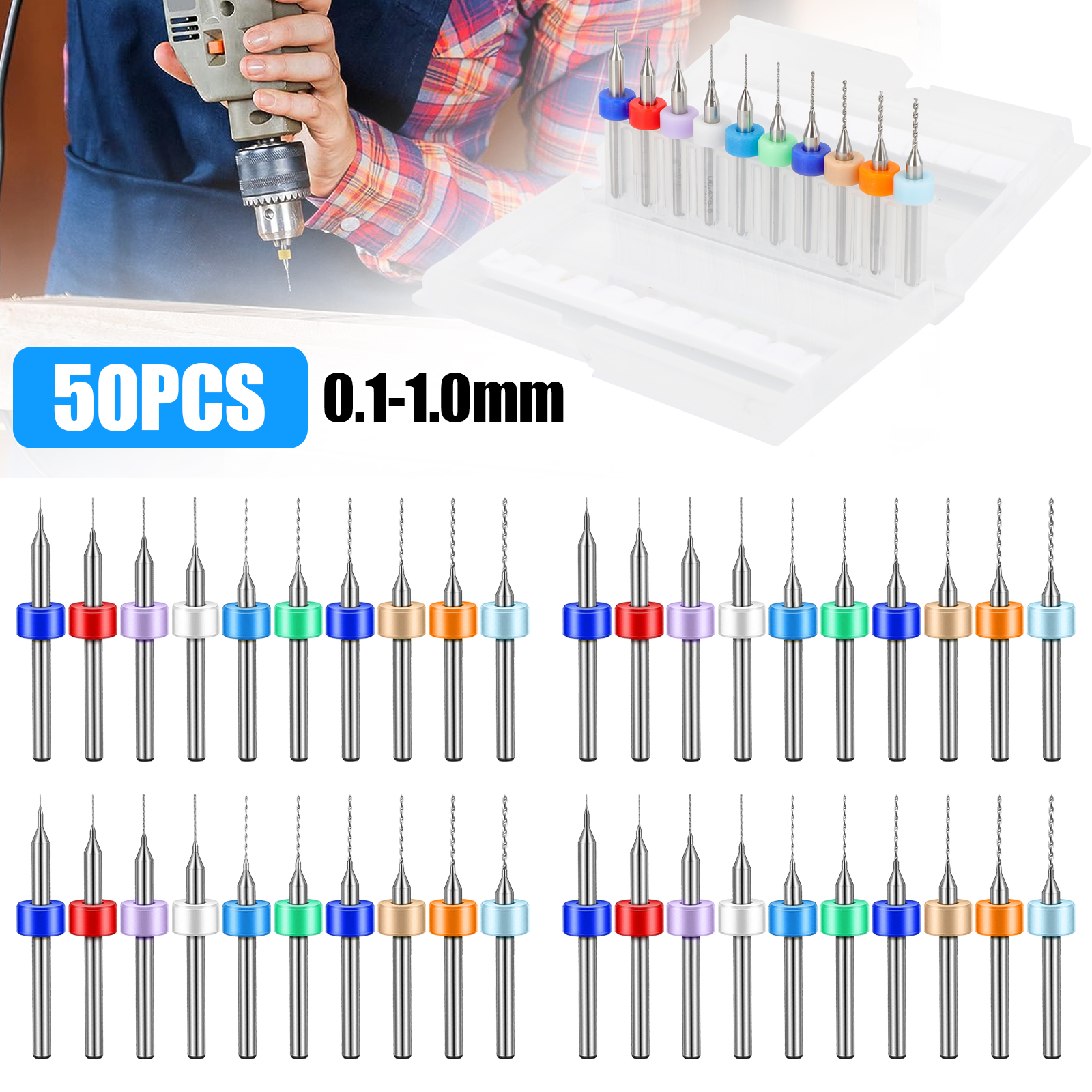 

50pcs Micro Pcb Drill Bits Set, 0.1-1.0mm Mini Twist Drill Bit, Anti-bending & Wear Resistance, For Print Circuit Board