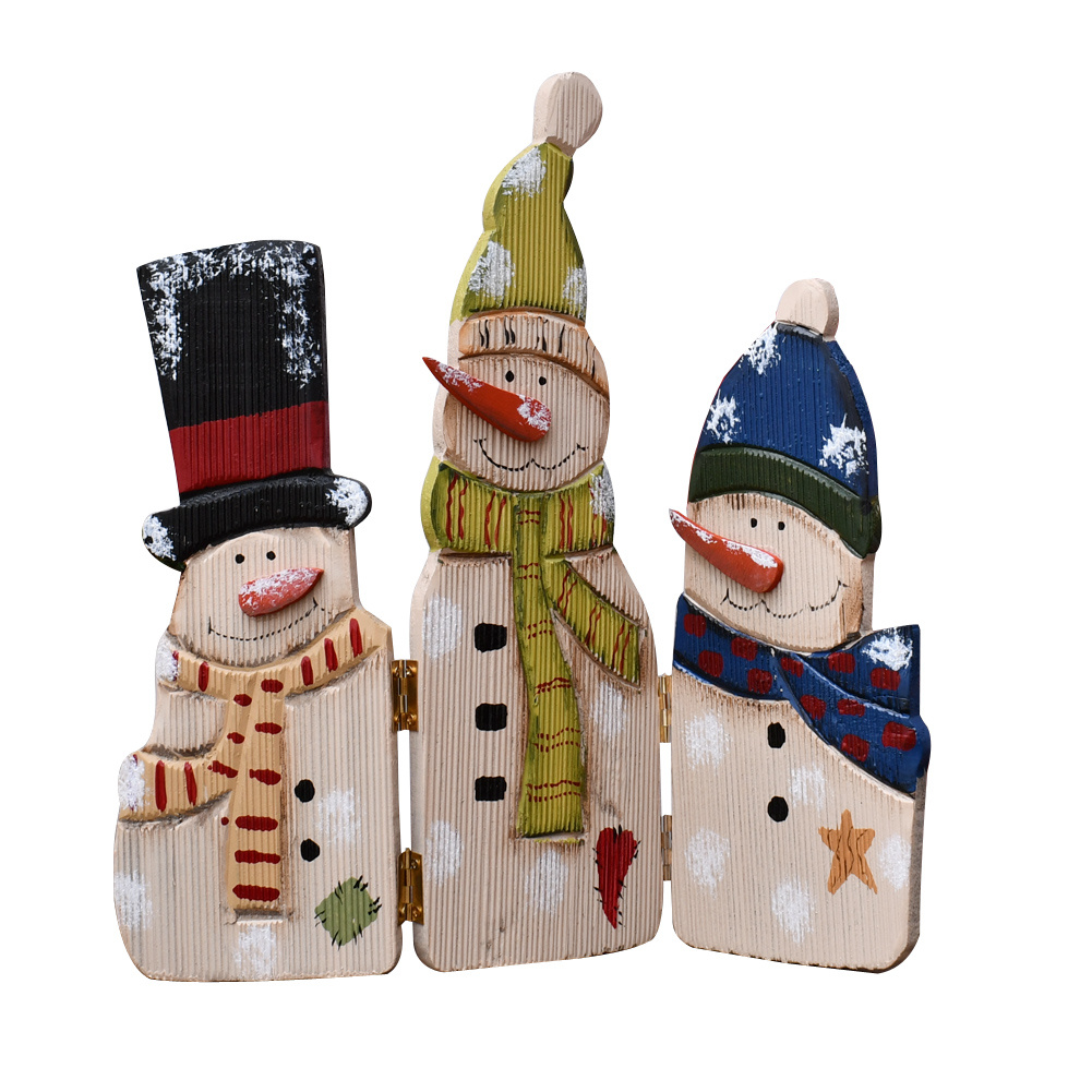 

Christmas Decorations Wood Snowman Sign Holiday Home Decor Wooden Folding Triple Snowmen Screen Rustic Decorative Ornaments For Table Top Fireplace (snowman)