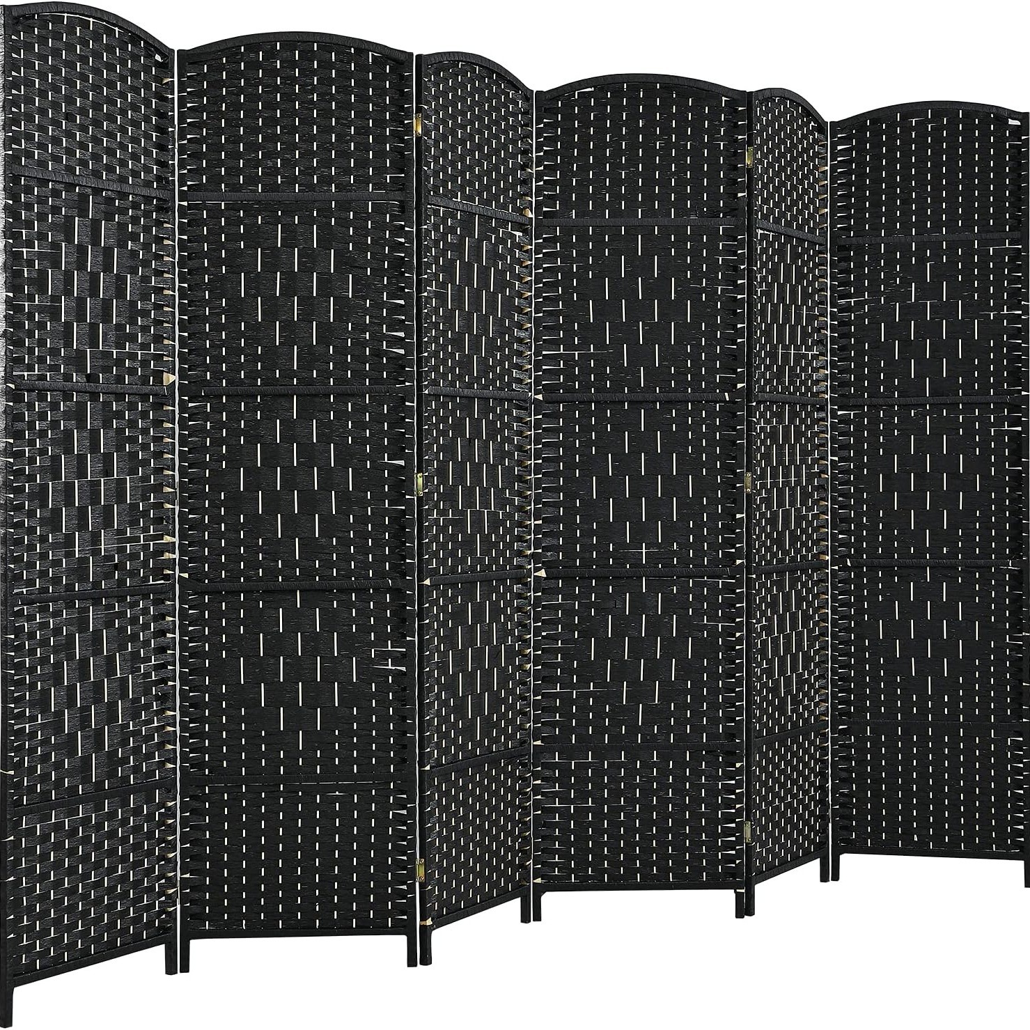 Costway 6 Panel 6 Ft Tall Room Divider, Freestanding Wood Partition Room Divider Panel with Hand-Made Woven Paper Fiber, Room Dividers and Folding Privacy Screens for Bedroom, Small Space, Black/Brown