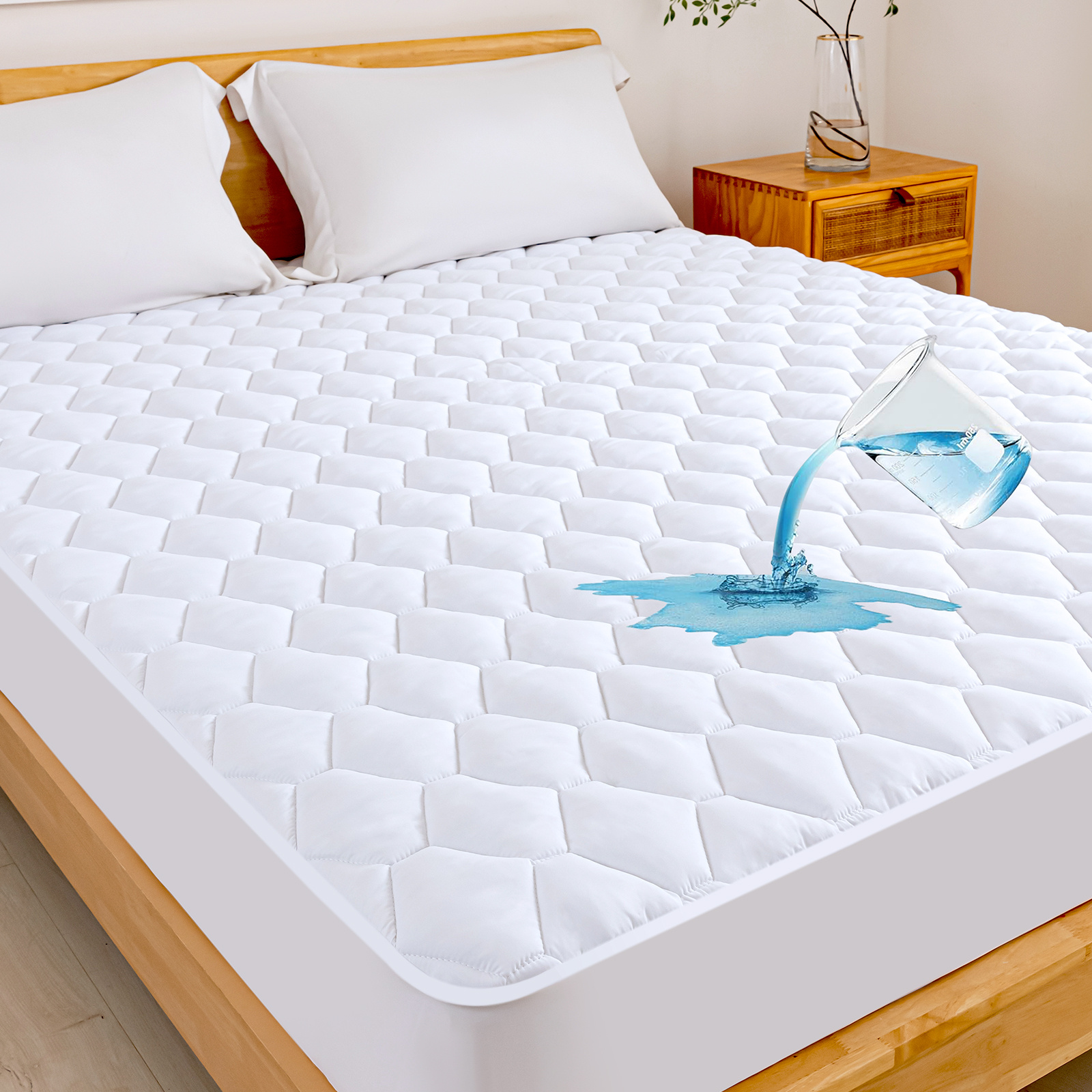TEMU Waterproof Mattress Protector Queen, Waterproof Quilted Fitted Mattress Pad, Ultra Soft & Noiseless Mattress Cover Bed Cover - To 21" Deep,