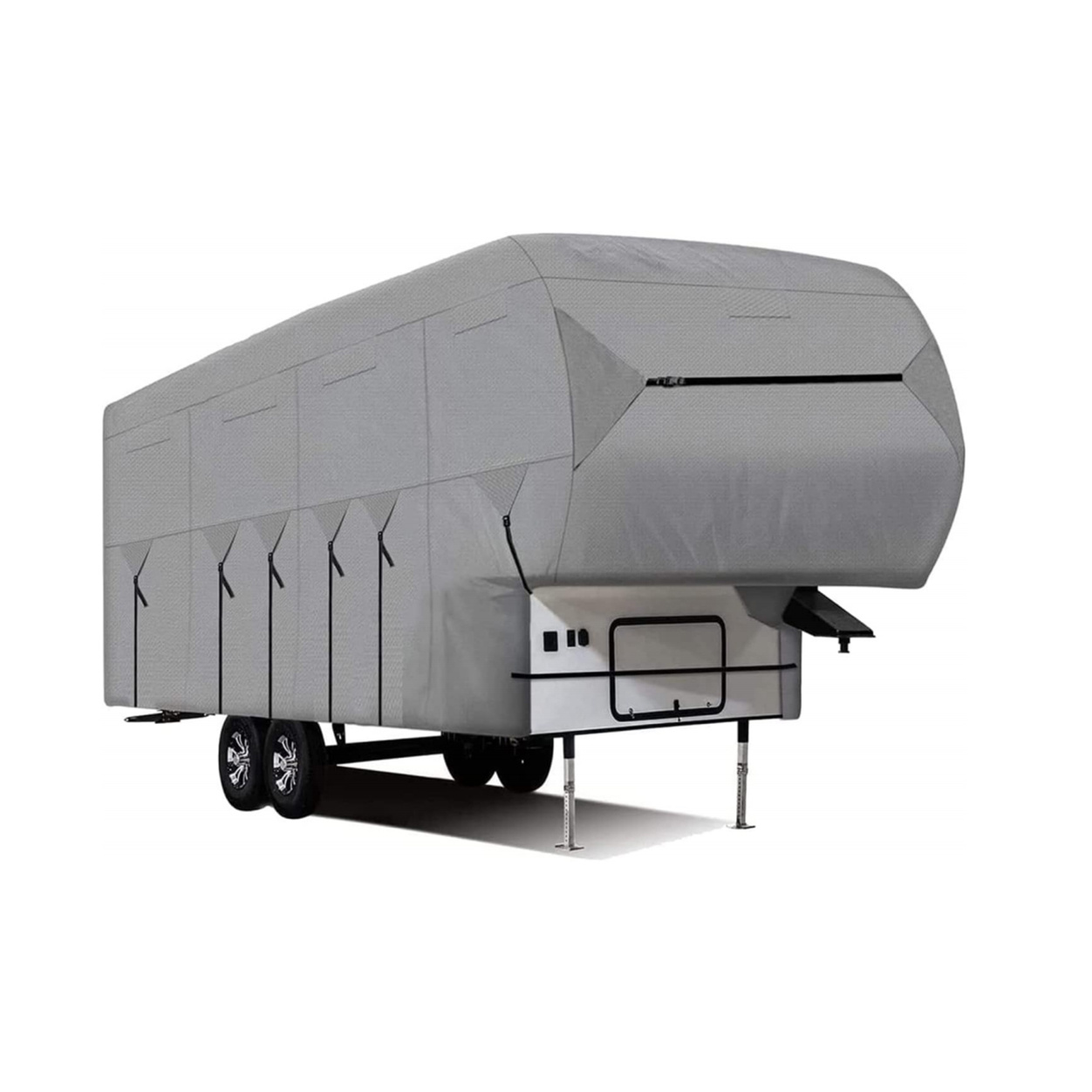 5th Wheel RV Cover For 33-37 Ft Campers - 8-Layer UV Protection, Water/Wind Resistant With Straps & Tire Covers