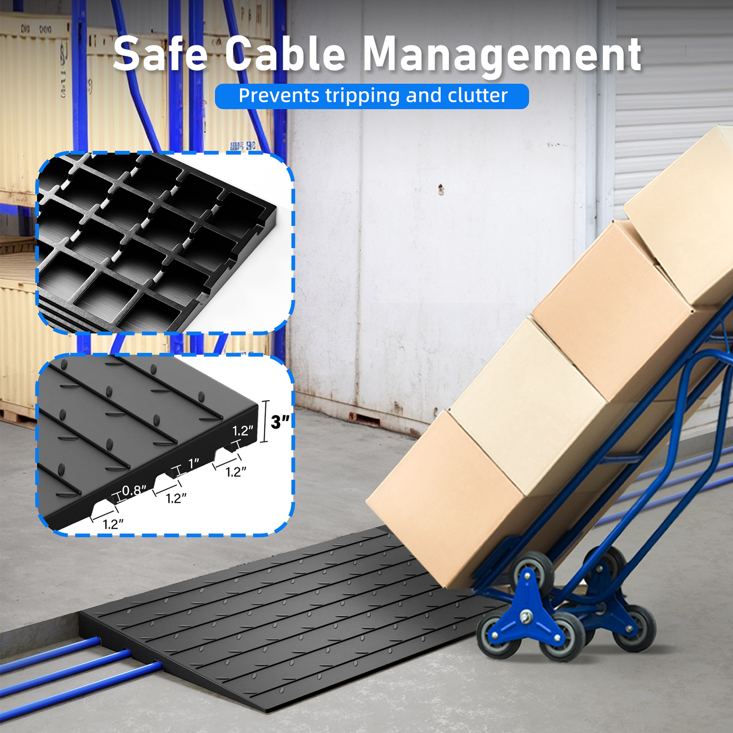 

Rubber Ramp, 3-inch Wheelchair Ramp For Doorway, 3 Channels Cord Cover Rubber Solid Ramp Shed Ramp, Includes 40-inch Mini Ramp, 2200 Lbs Heavy-duty Capacity, Non-slip, For Home, Garage, Scooters