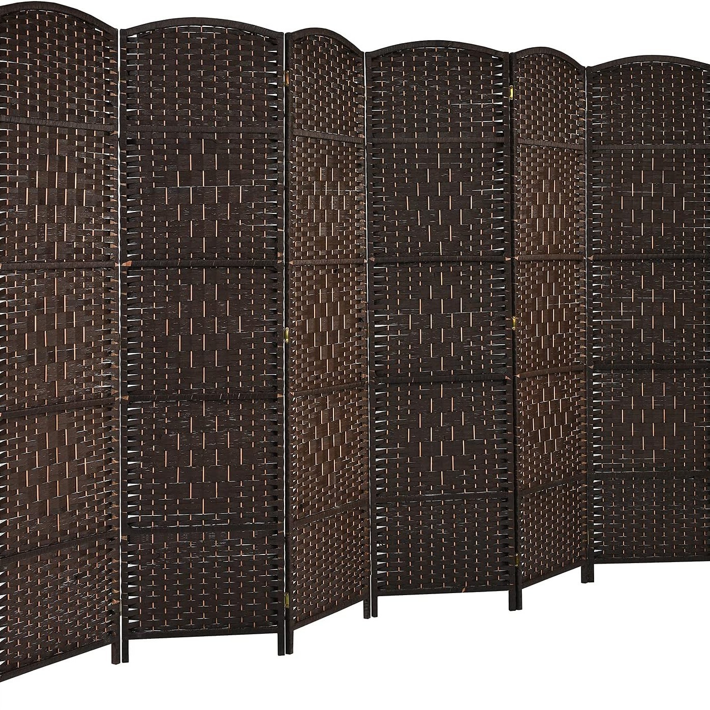 Costway 6 Panel 6 Ft Tall Room Divider, Freestanding Wood Partition Room Divider Panel with Hand-Made Woven Paper Fiber, Room Dividers and Folding Privacy Screens for Bedroom, Small Space, Black/Brown