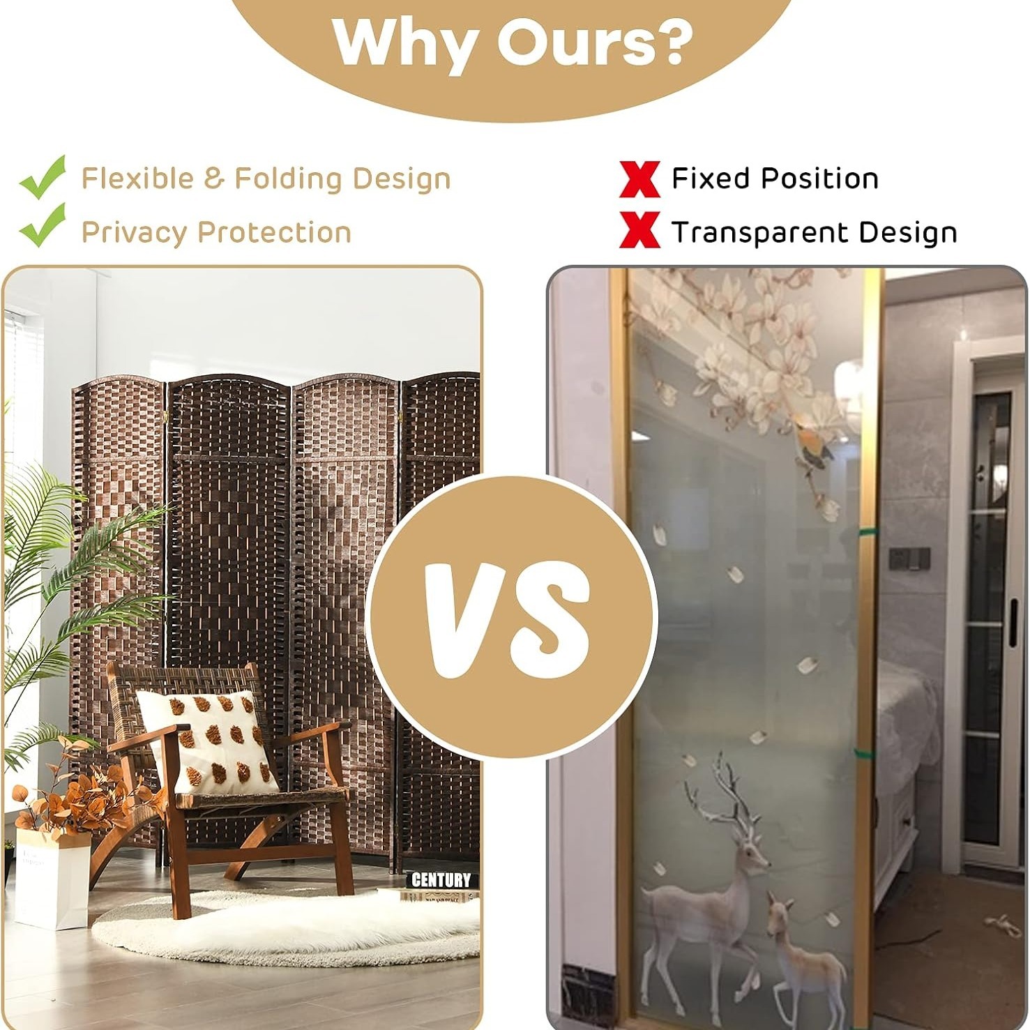 Costway 6 Panel 6 Ft Tall Room Divider, Freestanding Wood Partition Room Divider Panel with Hand-Made Woven Paper Fiber, Room Dividers and Folding Privacy Screens for Bedroom, Small Space, Black/Brown