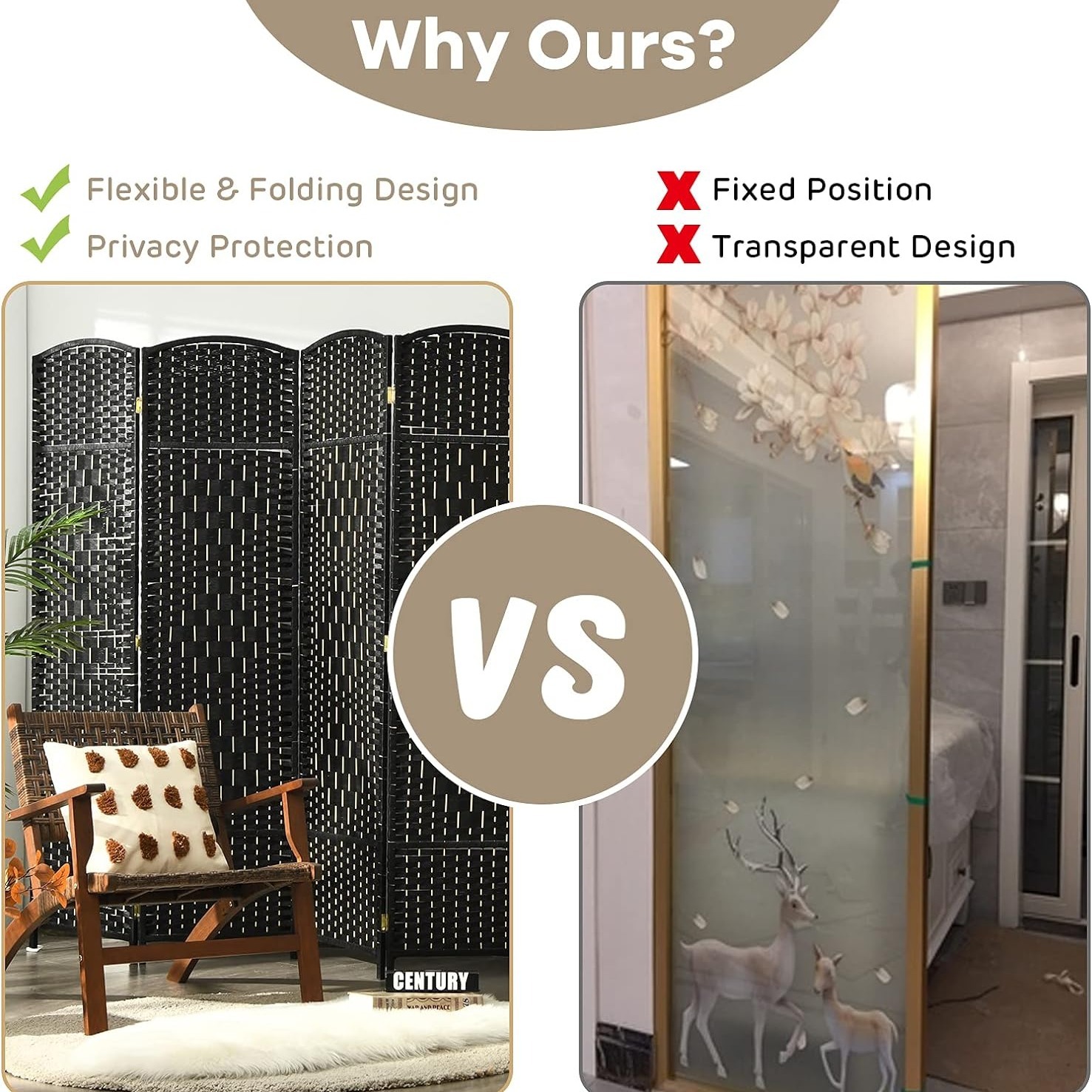 Costway 6 Panel 6 Ft Tall Room Divider, Freestanding Wood Partition Room Divider Panel with Hand-Made Woven Paper Fiber, Room Dividers and Folding Privacy Screens for Bedroom, Small Space, Black/Brown
