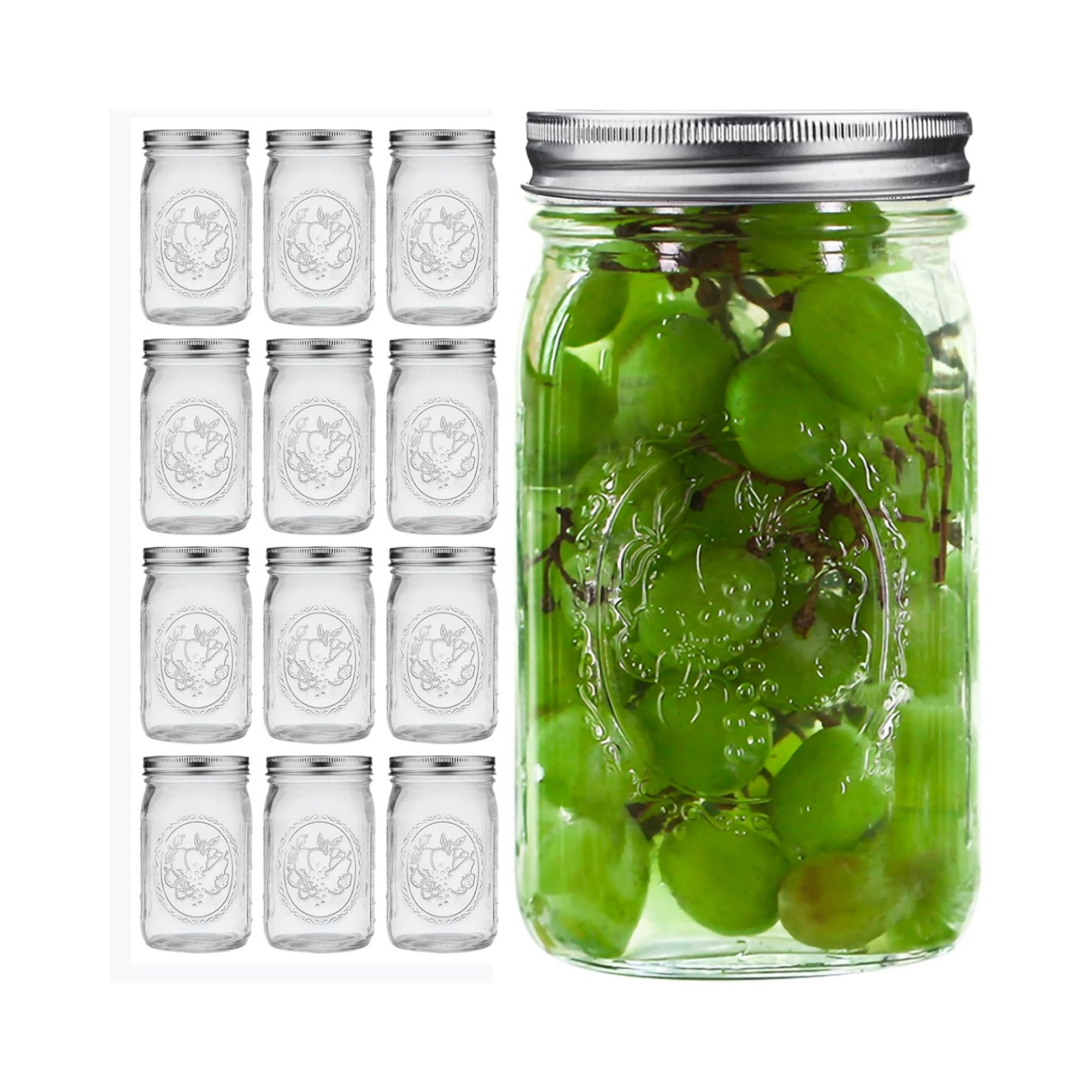 

12 Pack Wide Mouth Mason Jars 32 Oz With And Bands,quart Large Glass Mason Jars With Airtight ,great For Canning,fermentation And , For Halloween Christmas Party Gift