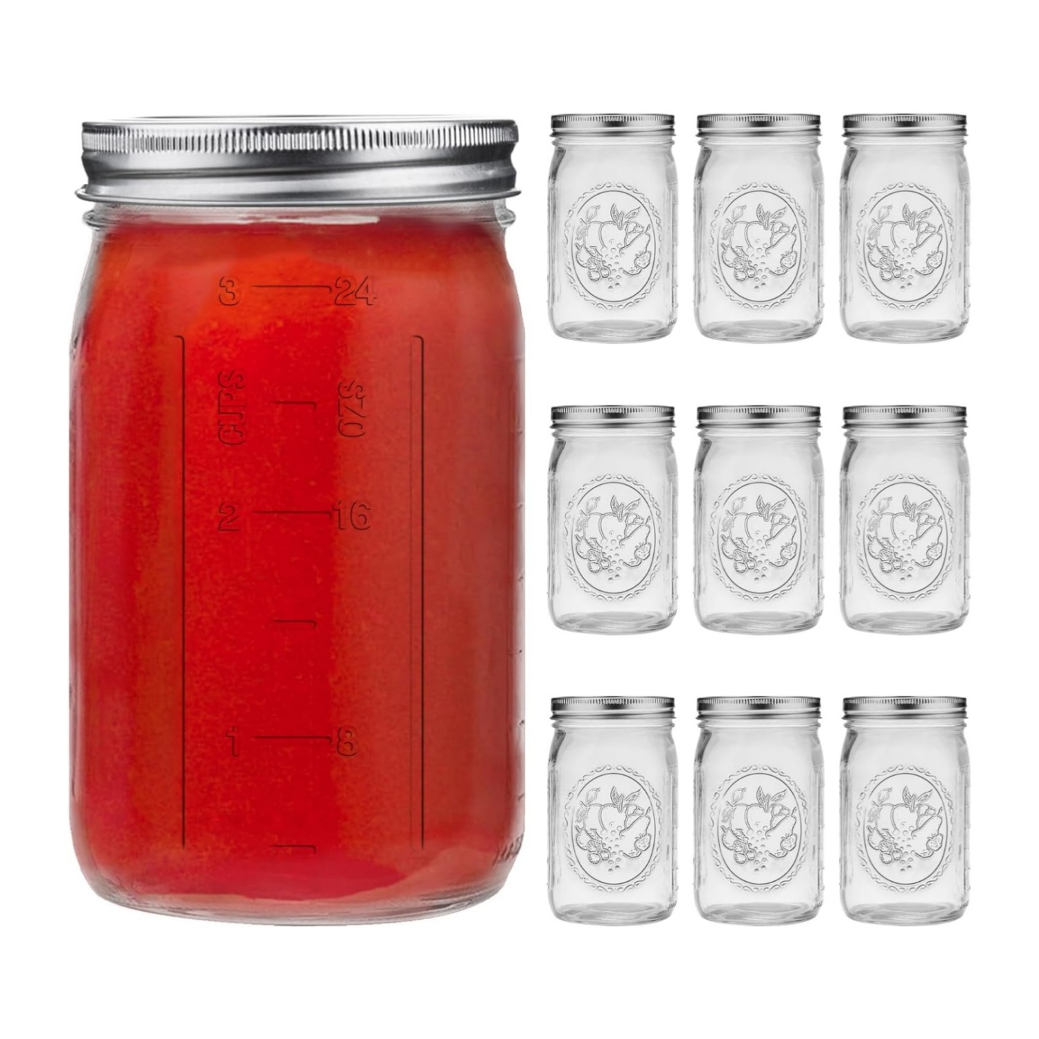 

9 Pack Wide Mouth Mason Jars 32 Oz, Quart Mason Jars With Airtight And Bands,clear Canning Jars 32 Oz For Preserving,meal Prep,overnight Oats,fermenting, Pickling, For Halloween Christmas Party Gift