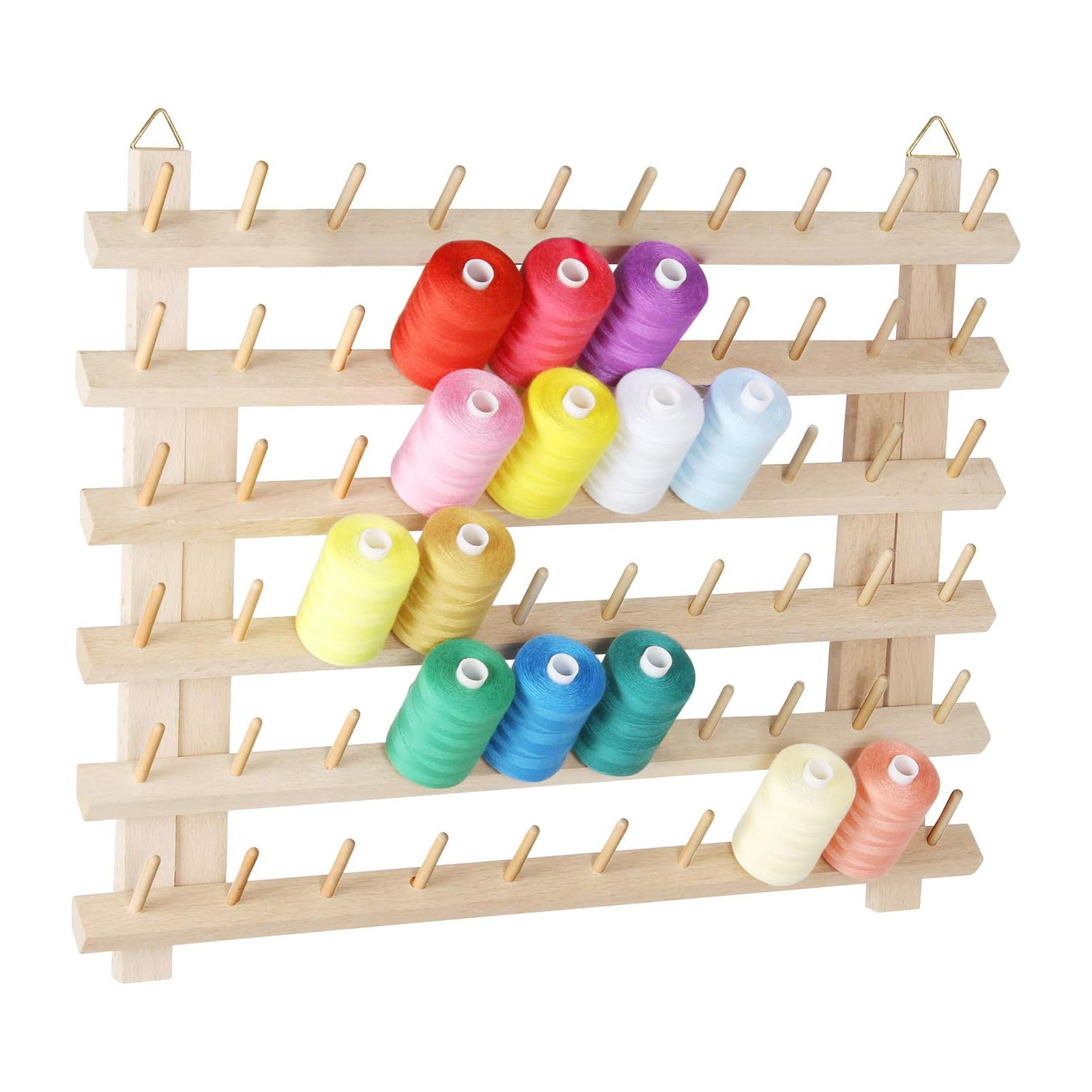 

Wall-mounted Wooden Thread Organizer With Hanging Hook For 60 Spools - Ideal For Embroidery, Hair Braiding, And Sewing