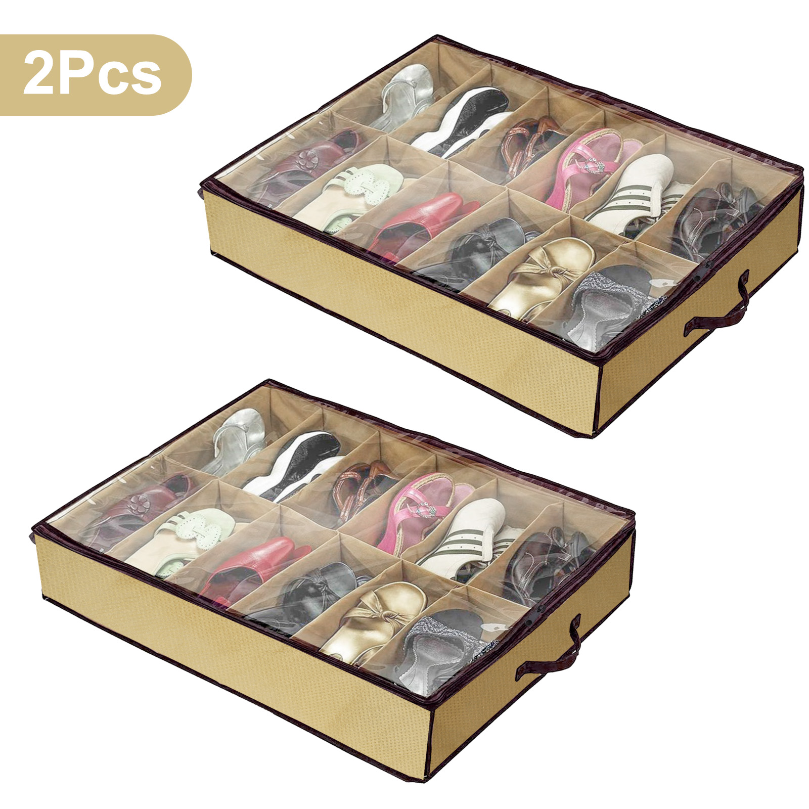 

2pcs Bed Organizers, Storage Box Clear Dustproof Lid, 12-compartment Closet