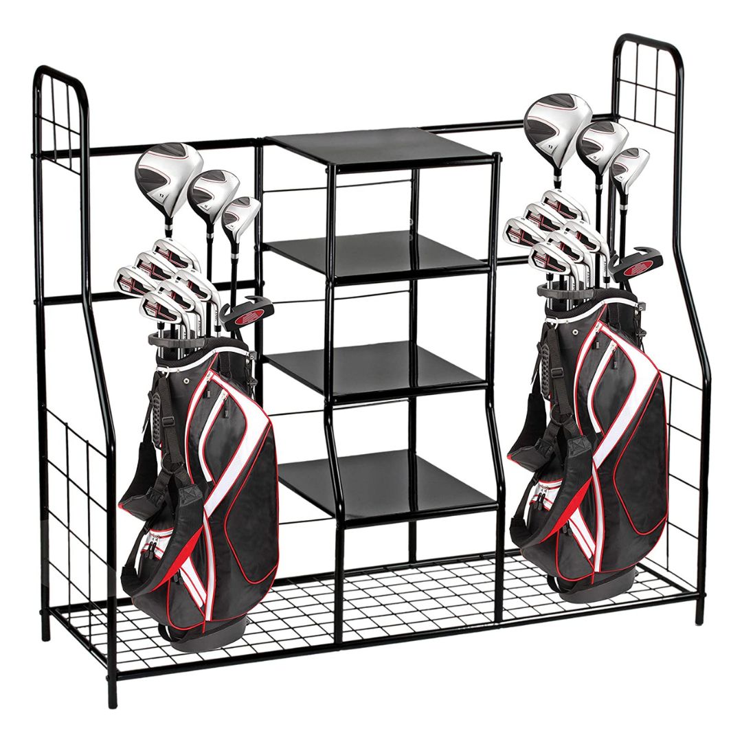 TEMU Golf Organizer Extra Large - Golf Bag Sports Dual Storage Organizer, Golfing Bags, Clubs, Balls, Gadgets, Accessories & Equipment, Golf Organizer Rack For Garage And Basement