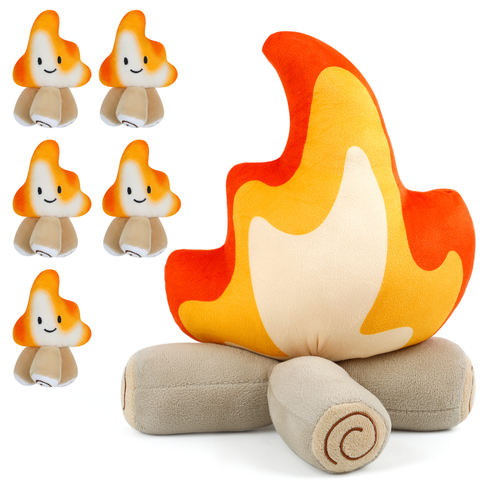 

6pcs Funny Campfire Plush Toys, Soft Simulation Stuffed Plushies Doll Fake Fire Firewood Plush Pillow For Outdoor Camping Room Decor Kids Pleasantly Gifts