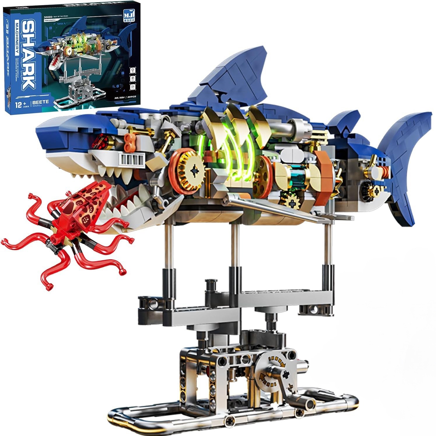 

723pcs Ideas Shark Sea Building Set, Marine Animal Building Blocks Toys With Display Stand And Led Light, Toy, Home Decor Gift, Best Christmas Gifts, Holiday Gifts, Birthday Gifts.