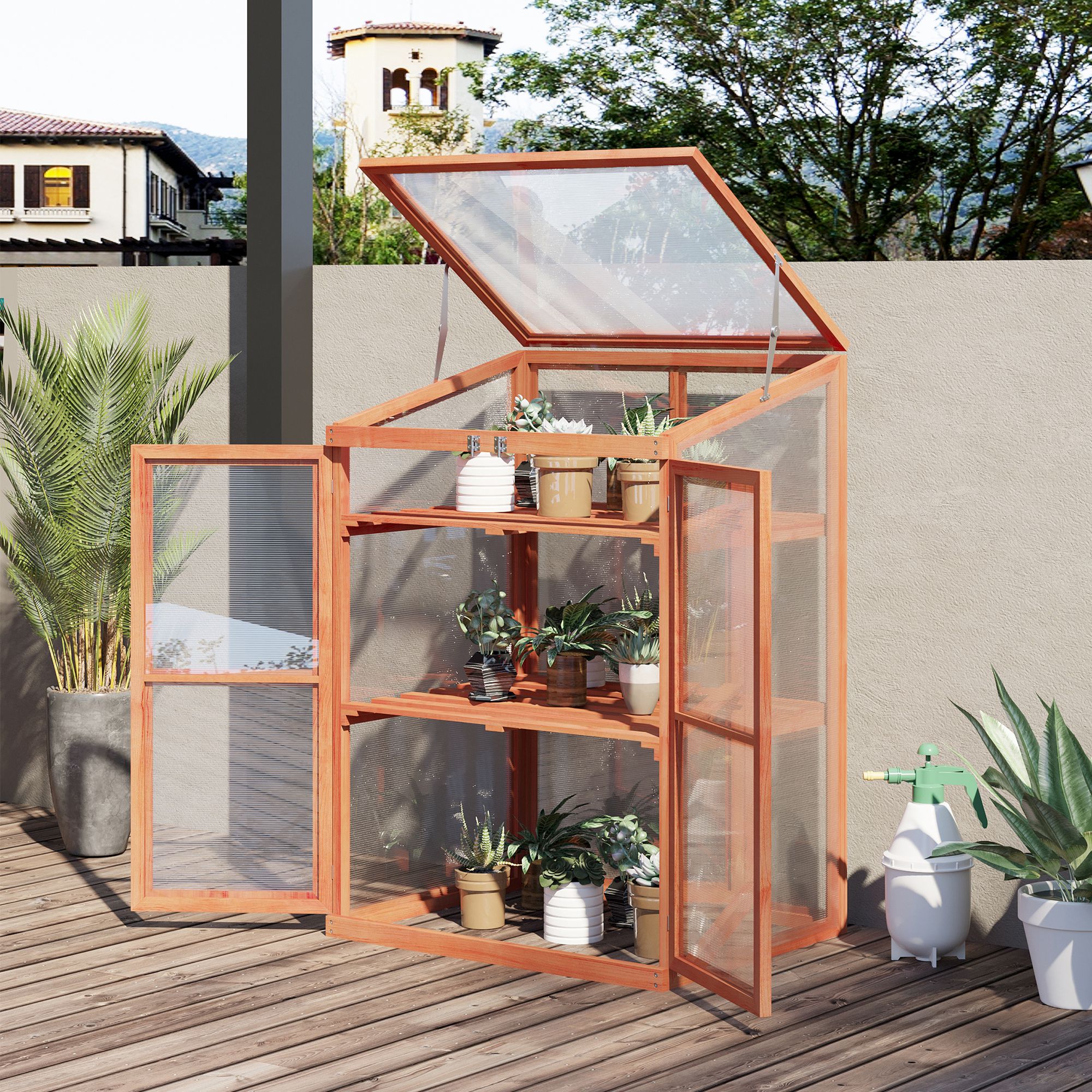 

Outsunny Wooden Cold Frame Small Cabinet For Outdoor And Indoor, 30" L X 24" W X 44" H,