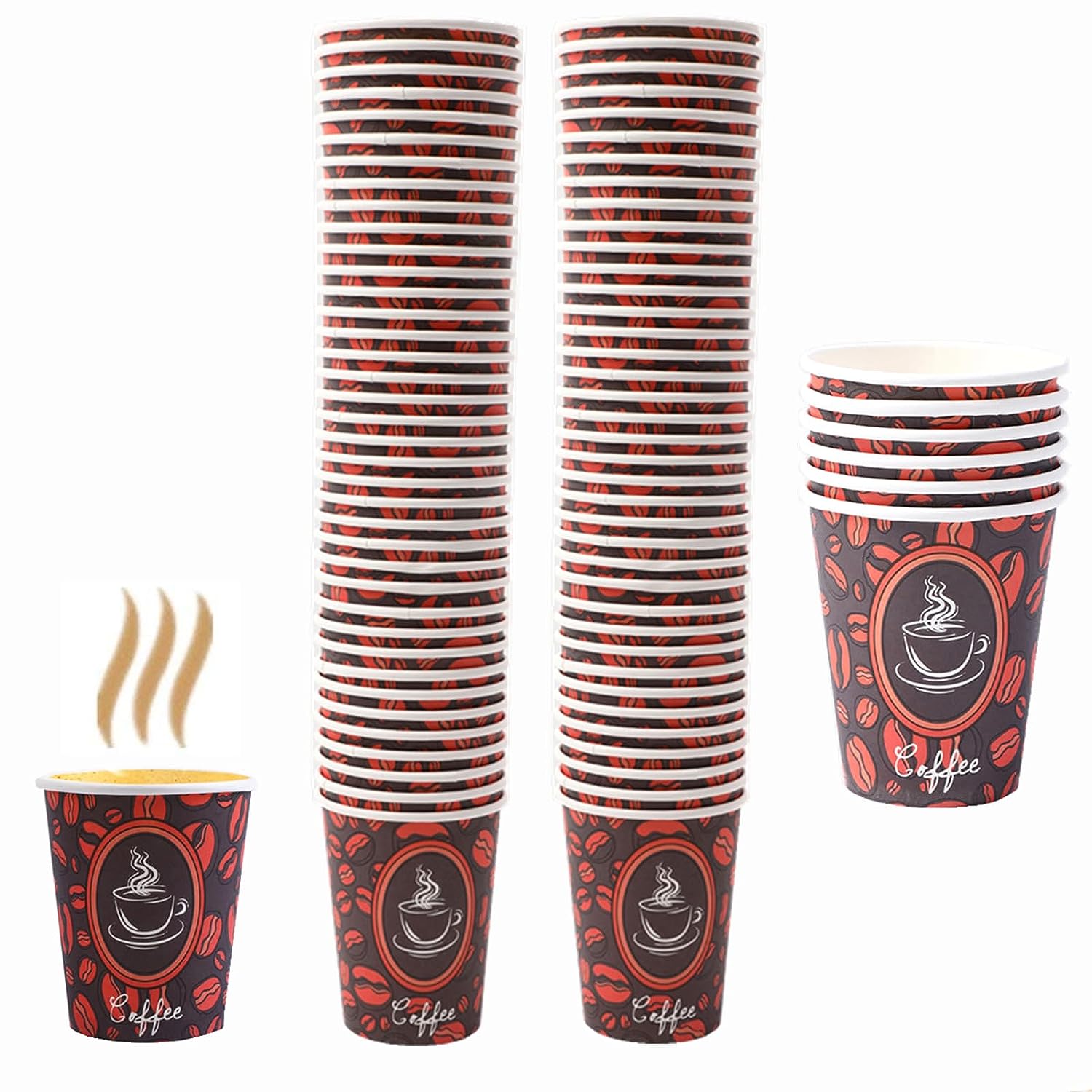 TEMU 100 Pack Quality Disposable Paper Hot Coffee Cups, Perfect For Hot Drinks Tea & Coffee, Coffee Shops And Bars Without Lid (10 Oz)