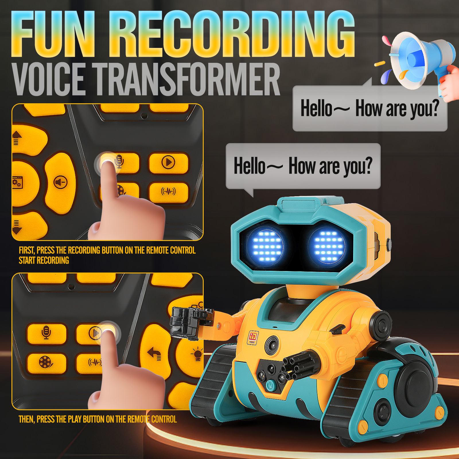 RC Robot for Kids with Facial Expression AI Interactive Intelligent Remote Control Smart Robo with Magic Voice Record LED eyes Gesture Induction Programming Touch Induction Robot Gift for Kids