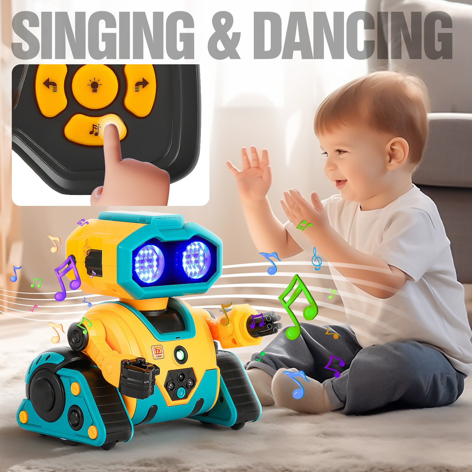 RC Robot for Kids with Facial Expression AI Interactive Intelligent Remote Control Smart Robo with Magic Voice Record LED eyes Gesture Induction Programming Touch Induction Robot Gift for Kids