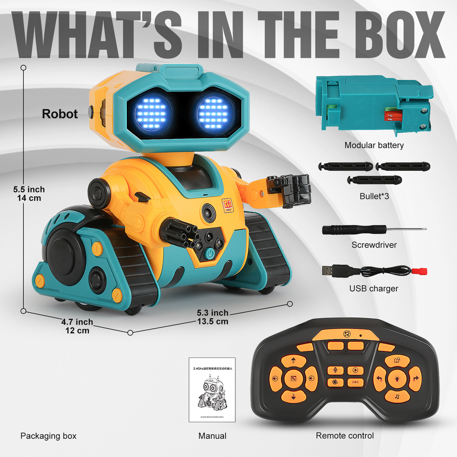 RC Robot for Kids with Facial Expression AI Interactive Intelligent Remote Control Smart Robo with Magic Voice Record LED eyes Gesture Induction Programming Touch Induction Robot Gift for Kids