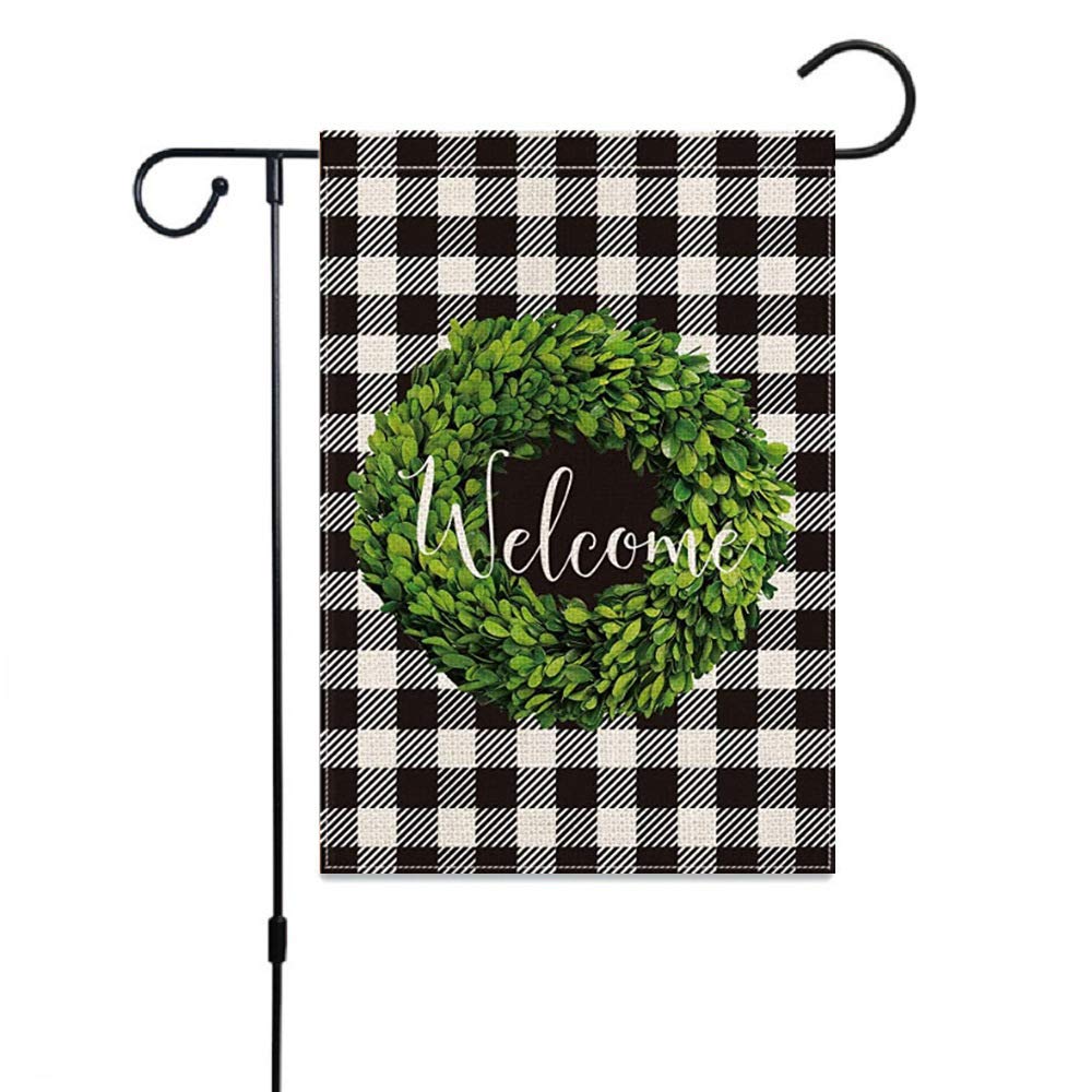 

1pc Welcome Wreath Garden Flag 12x18 Inch Double Sided Burlap For Outside Small Garden Flag Yard Decoration