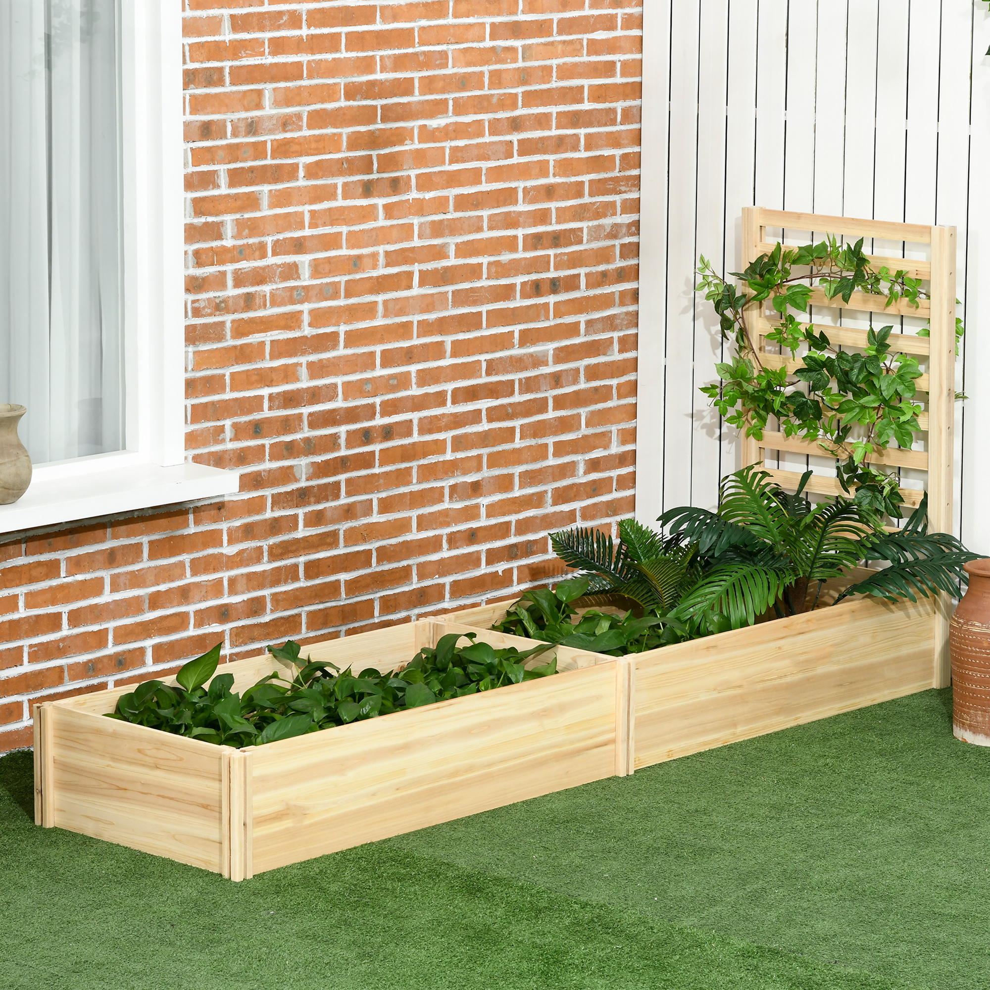 Raised Garden Bed With Trellis And 2 Compartments 43 Inch Wooden
