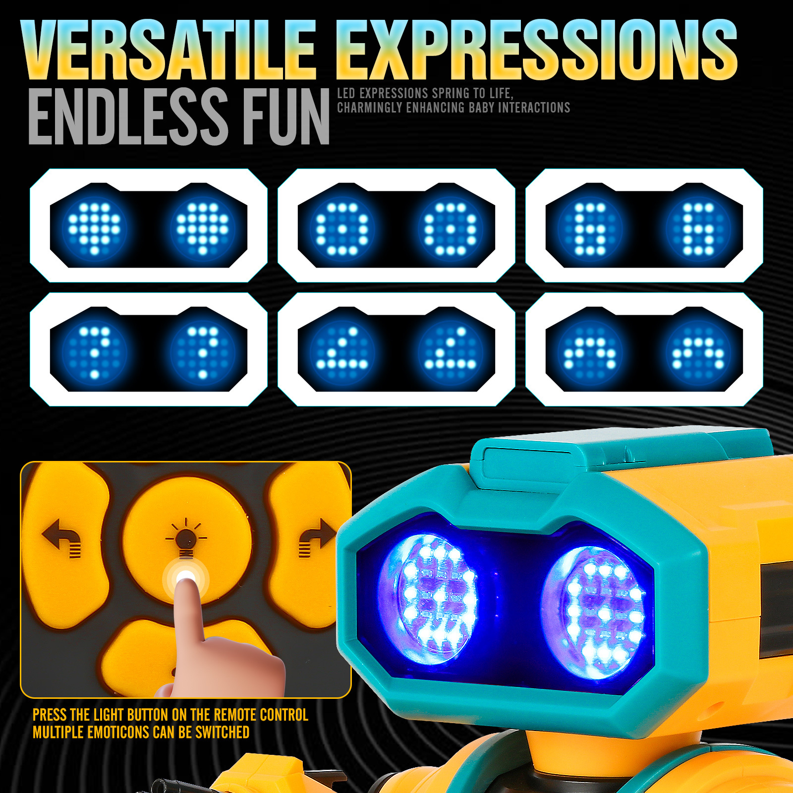 RC Robot for Kids with Facial Expression AI Interactive Intelligent Remote Control Smart Robo with Magic Voice Record LED eyes Gesture Induction Programming Touch Induction Robot Gift for Kids