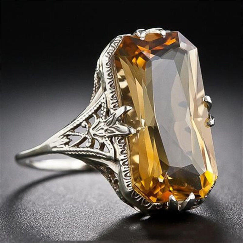 

1pc Elegant Geometric Square Floral Skeleton Fashion Faux Topaz Copper Silvery Ring For Women Party Gift Size 6-10