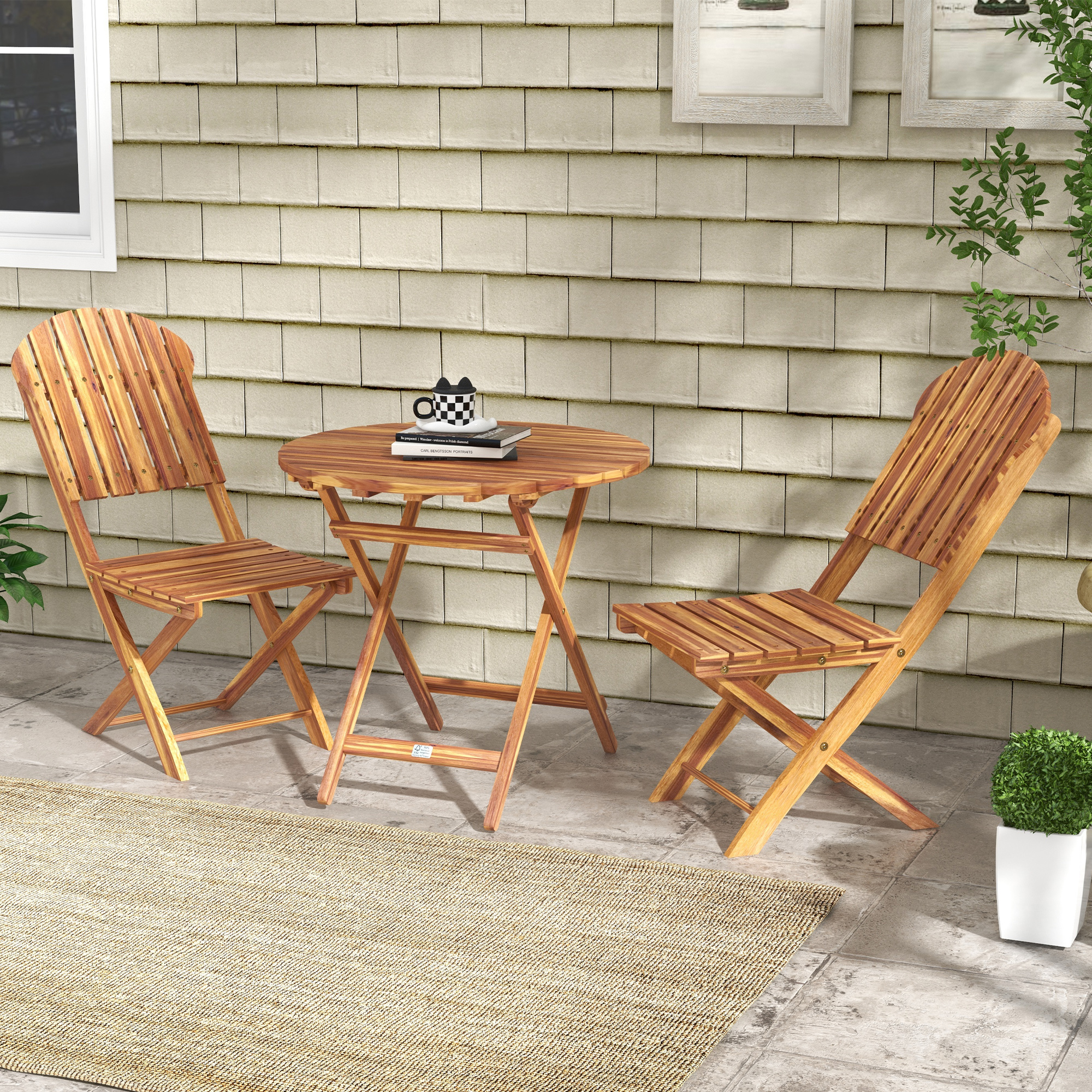 

Outsunny 3-piece Acacia Wood Bistro Set, Foldable Bistro Table And Chairs, Outdoor Bistro Set For Garden, Backyard, Balcony, Deck, Porch, Natural Wood Finish