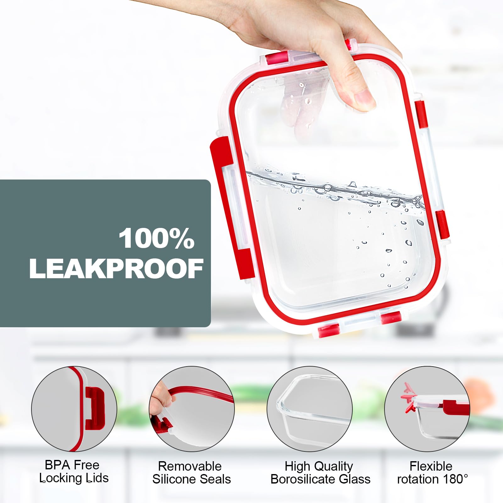 1 Terrarium Meal Prep Container, Sealed Glass Lunch Container