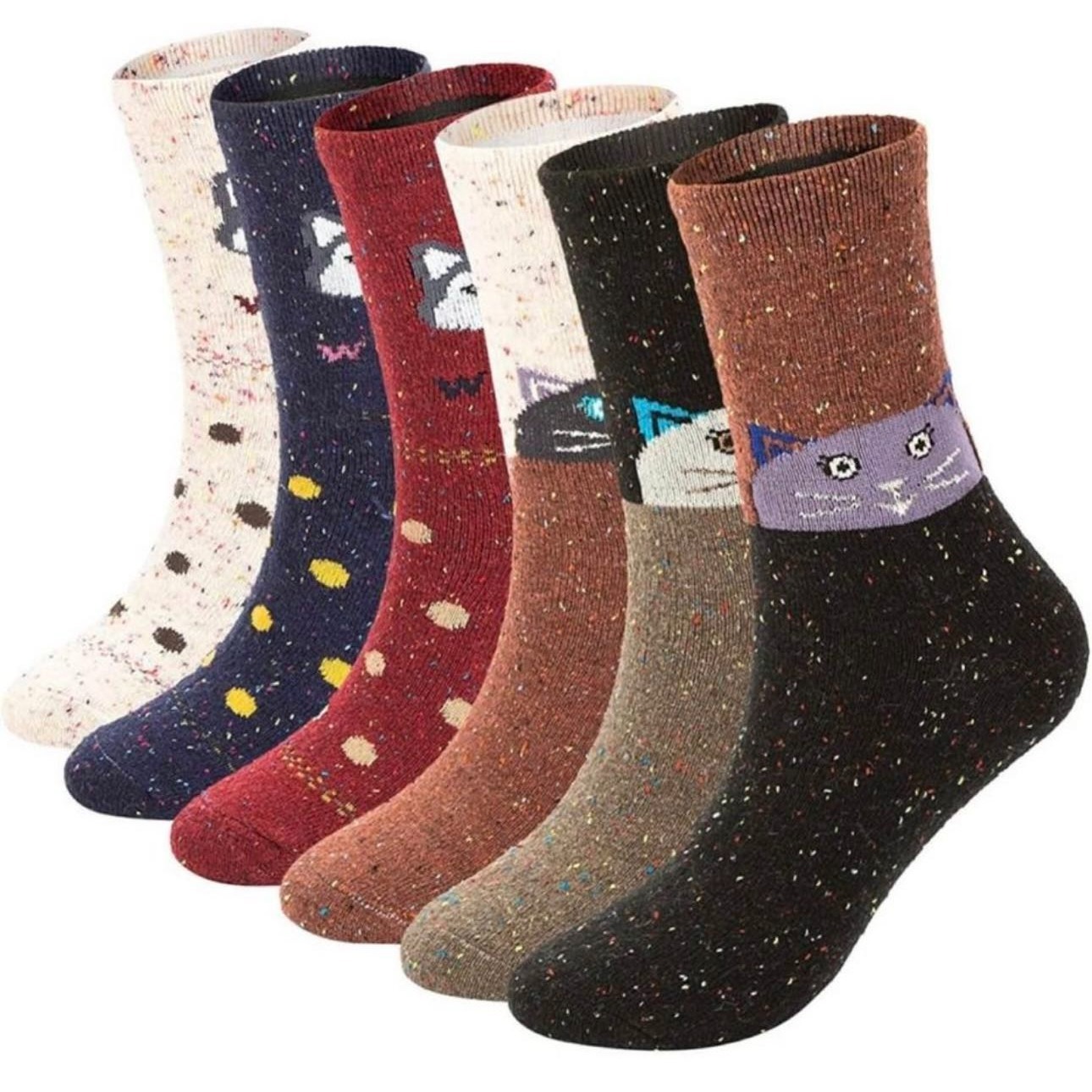 

6 Pairs Womens Wool Socks Knit Warm Casual Wool Cozy Crew Winter Socks Christmas Gifts