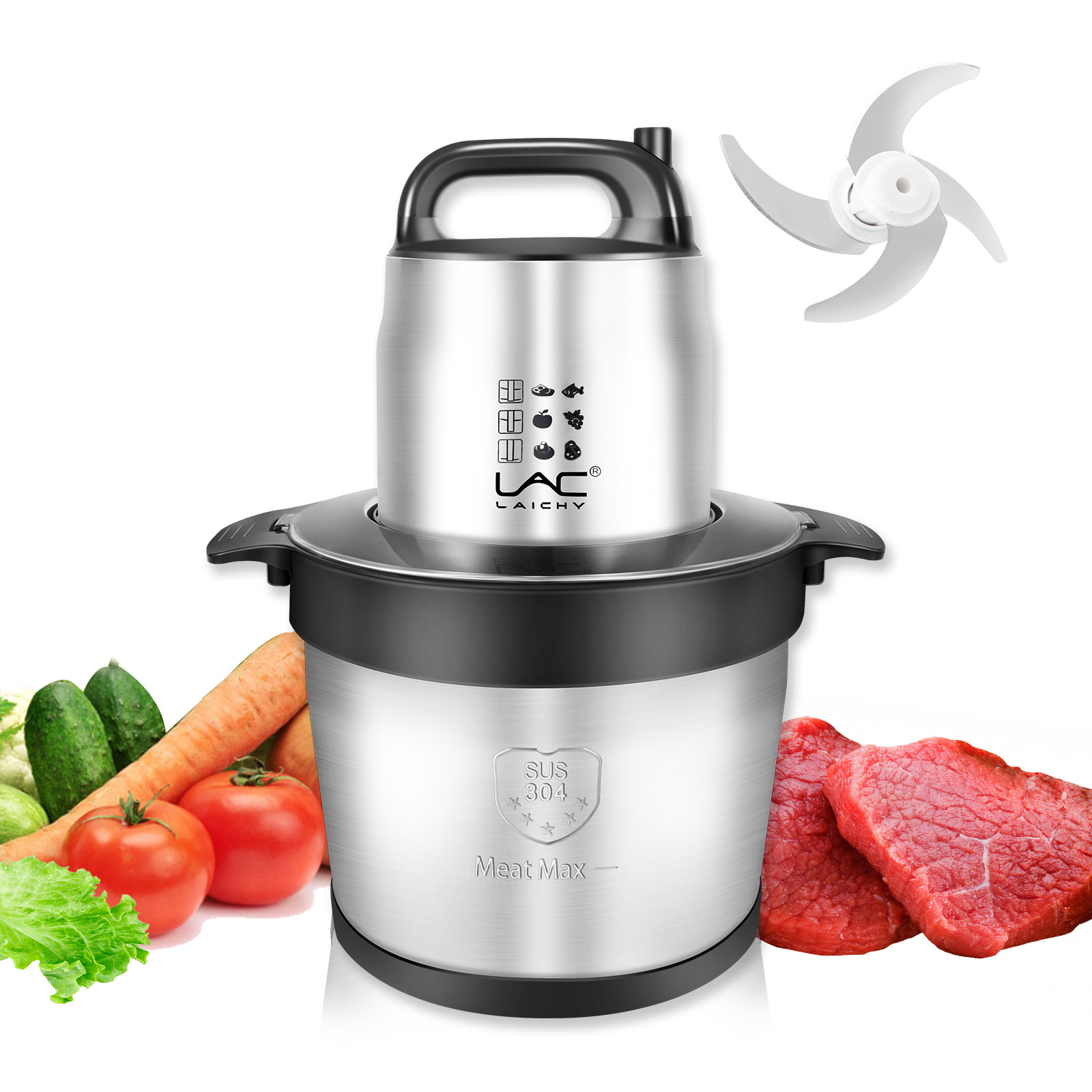 

8l Powerful Food Processor , Electric Meat Grinder, Stainless Steel Meat Mixer With 4 Sharp Blades Meat, Vegetable, Fruit And Nut Food Chopper