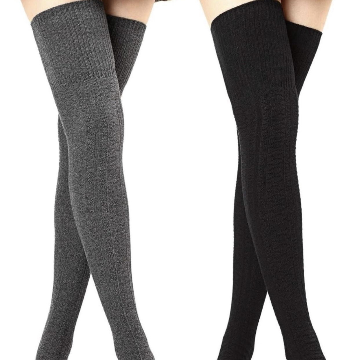 

Over Knee Long Socks Thigh High Socks Knit Long Boot Stocking Leg Warmer (black, Dark Gray, 2)