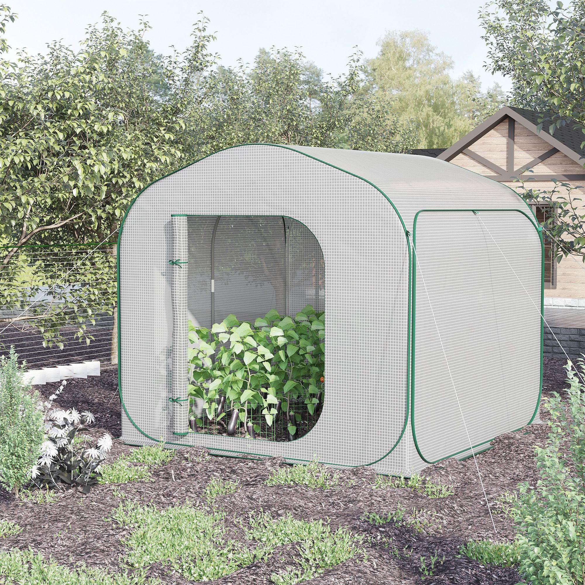 

Outsunny 7' X 7' X 6' Portable Walk-in Greenhouse, Pop-up Setup, Outdoor Garden , Tent With Zipper Door For Growing Flowers, Herbs, Vegetables, , Succulents, White