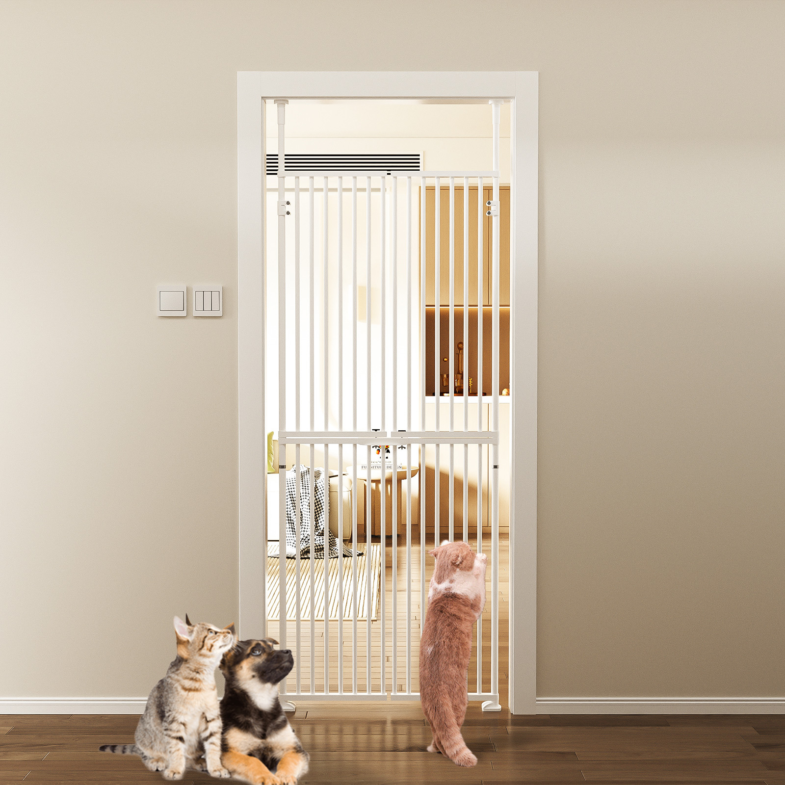 TEMU Extra Tall Cat Gates For Doorways,75" H-96.5" H Adjustable Cat Gate No Climb, Pet Gate For Doorway/hallway/stairs,no Drilling Required, & Escape