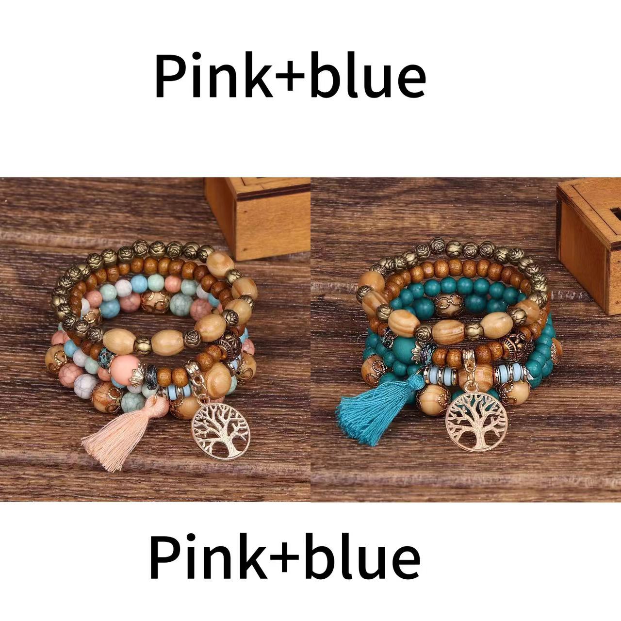 

4 Pieces A Set Of Stylish Bohemian Style Life Tree Flow Hematopewood Beaded Bracelet