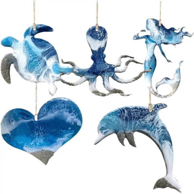 

5pcs Marine Themed Ornaments Vibrant Hanging Decorations Cute Acrylic For Christmas Tree Beach Theme