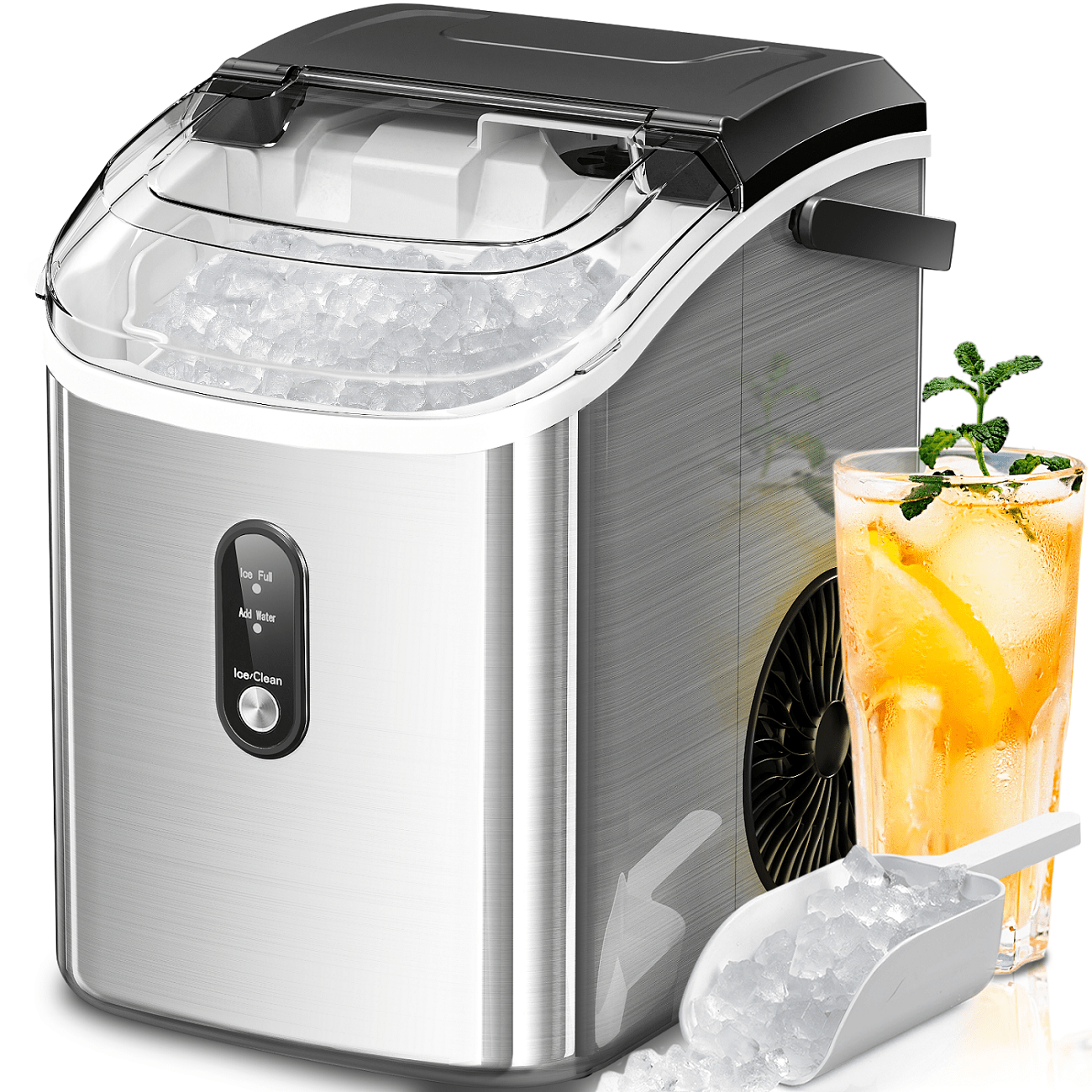 

Ice Maker Countertop, 35lbs/24h, Removable Top Cover, Auto-cleaning, Portable Ice Maker With Basket And Scoop, For Home/party/rv/camping, Silver.