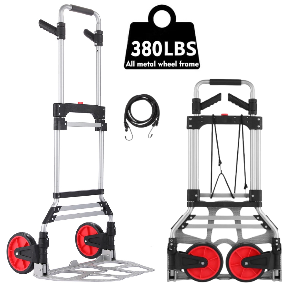 

380lb Capacity Folding Hand Truck - 2 Wheel Foldable , Collapsible Aluminum Luggage Cart, Moving Trolley With Wheels Telescoping Handle