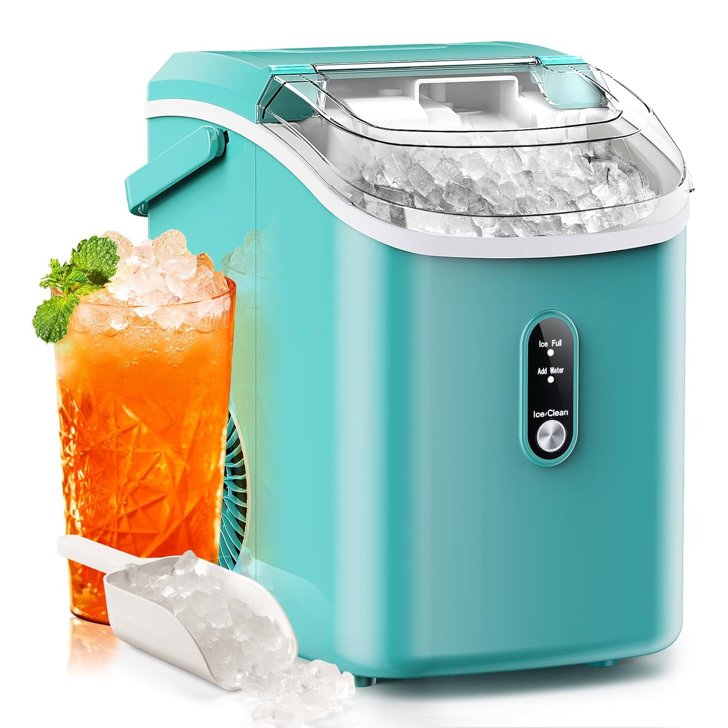 

Ice Maker Countertop, 35lbs/24h, Removable Top Cover, Auto-cleaning, Portable Ice Maker With Basket And Scoop, For Home/party/rv/camping, Green.