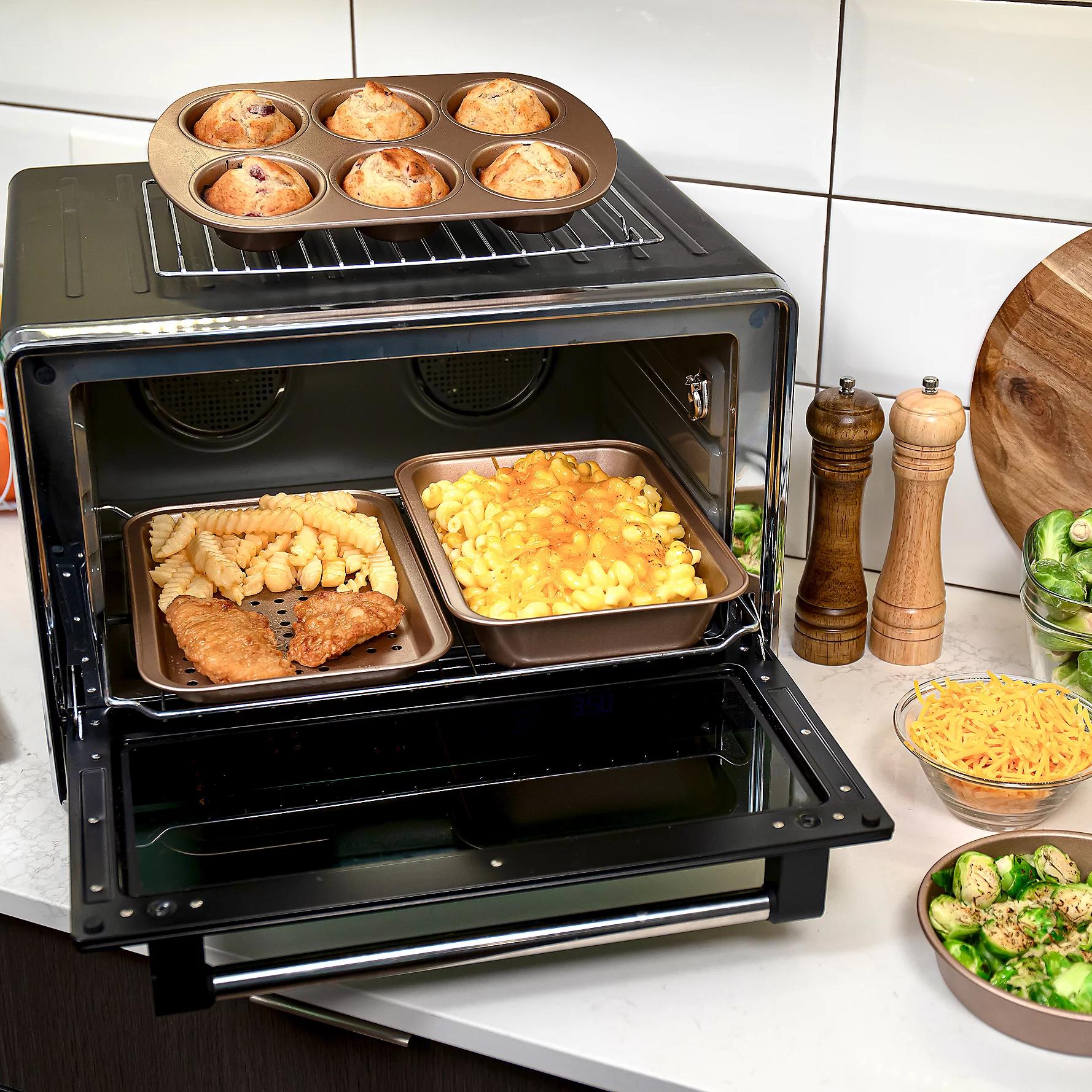TEMU Metallic 4-piece Toaster Oven Bakeware Set Includes Crisping Pan, Round Cake Pan, Casserole Dish, And 6-cup Muffin Pan Bpa-free Nonstick