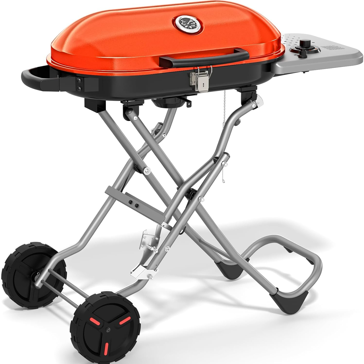 

Natural Propane Gas Grill, 1 Burner Foldable Liquid Bbq Grill With 2 Wheels, 15000 Btu Stainless Steel Enamelled Cooking Grills, For Outdoor, Patio, Garden, Orange.