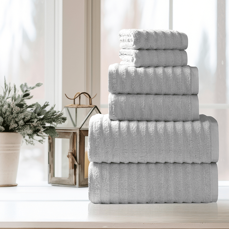 

6 Piece Ribbed Towel Set - High-quality - Included 2 Bath Towels (27 Inches X 54 Inches), 2 Hand Towels (16 Inches X 28 Inches), 2 Wash Towels (12 Inches X 12 Inches)