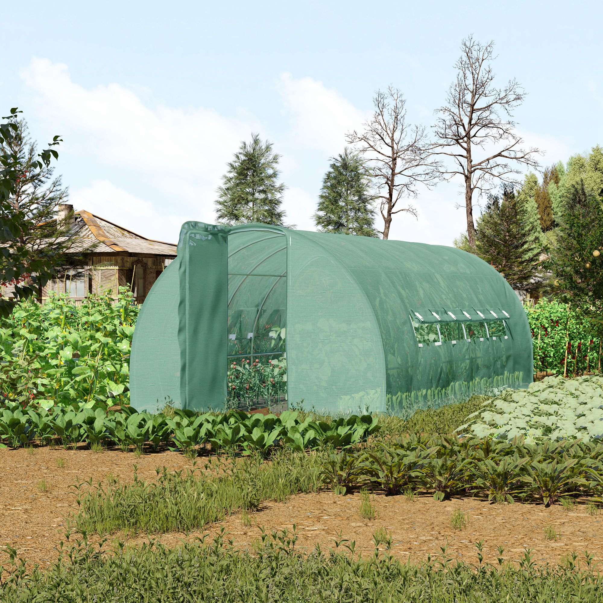 

Outsunny 20' X 10' X 6.5' Walk-in Tunnel Greenhouse, Outdoor Green House With 2 Hinged Doors, Mesh Windows, Gardening Tent , Green