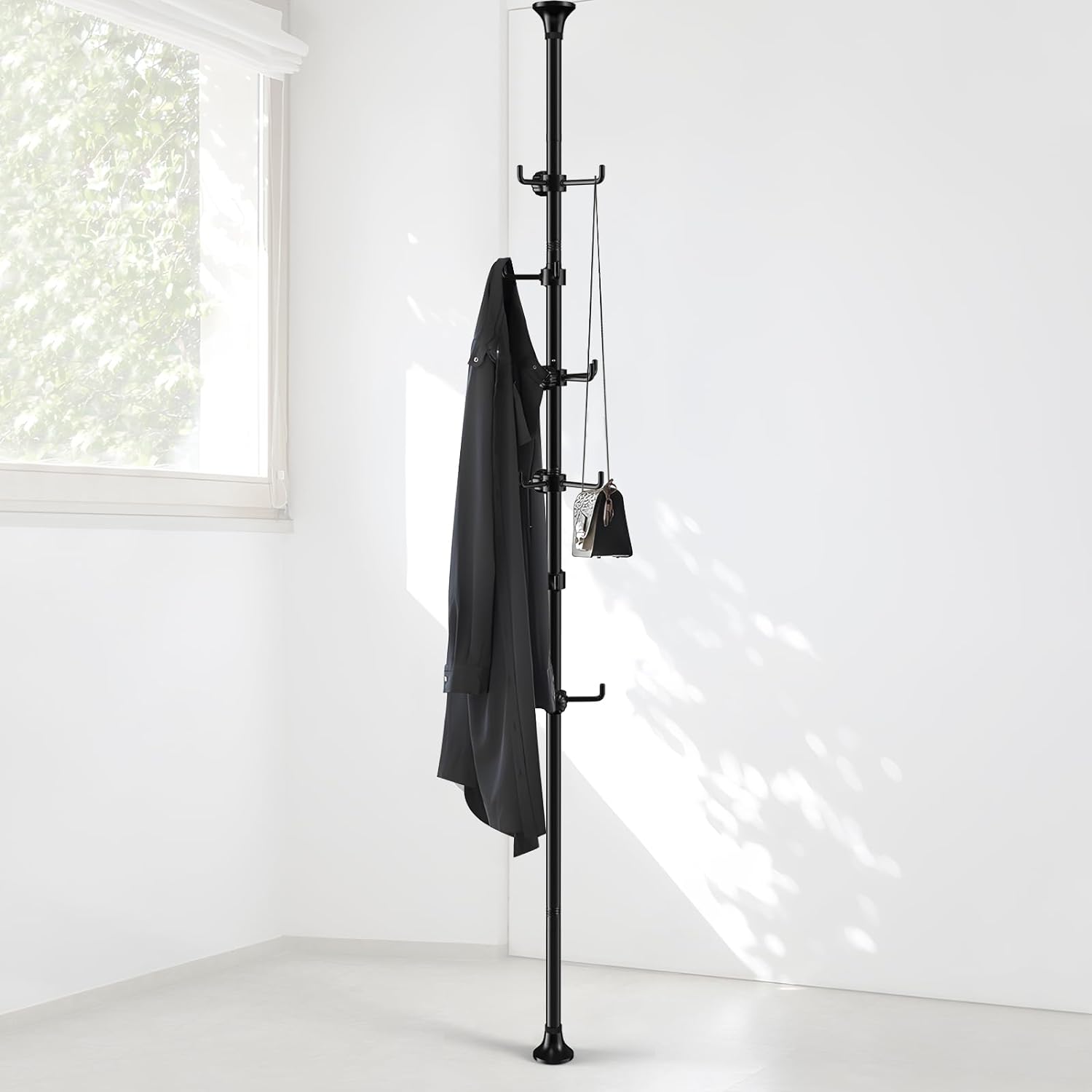 

Yeyebest Coat Rack Freestanding, 56 To 125 Inch Adjustable Tension Rod Coat Hanger With 12 Hooks For Hanging Coat, Jacket, Hat, Scarf, Suitable For Living Room, Balcony, Kitchen Black