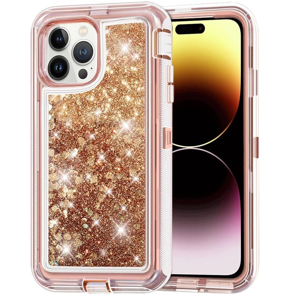 Heavy Duty Case for Apple iPhone 15,14,13,12,11,XR Heavy Duty Glitter Case for Girls Women Liquid Bling Sparkle Shining Glitter Luxury Shockproof Phone Case Cover