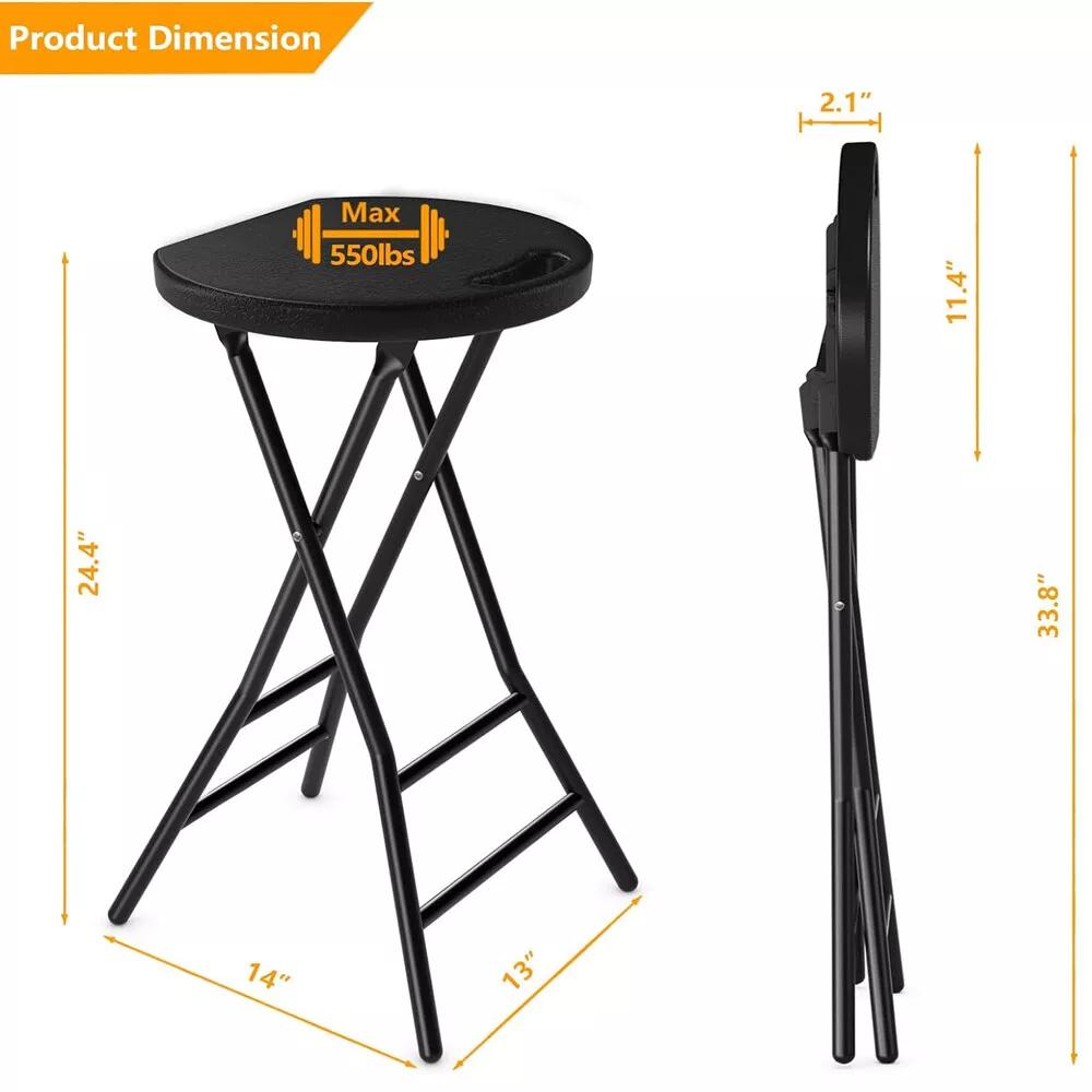 Outward Gear Upgraded Folding Stool Heavy Duty 550lbs Load Capacity Collapsible Portable Sturdy Telescopic Stool For Camping Travel Hiking (Black
