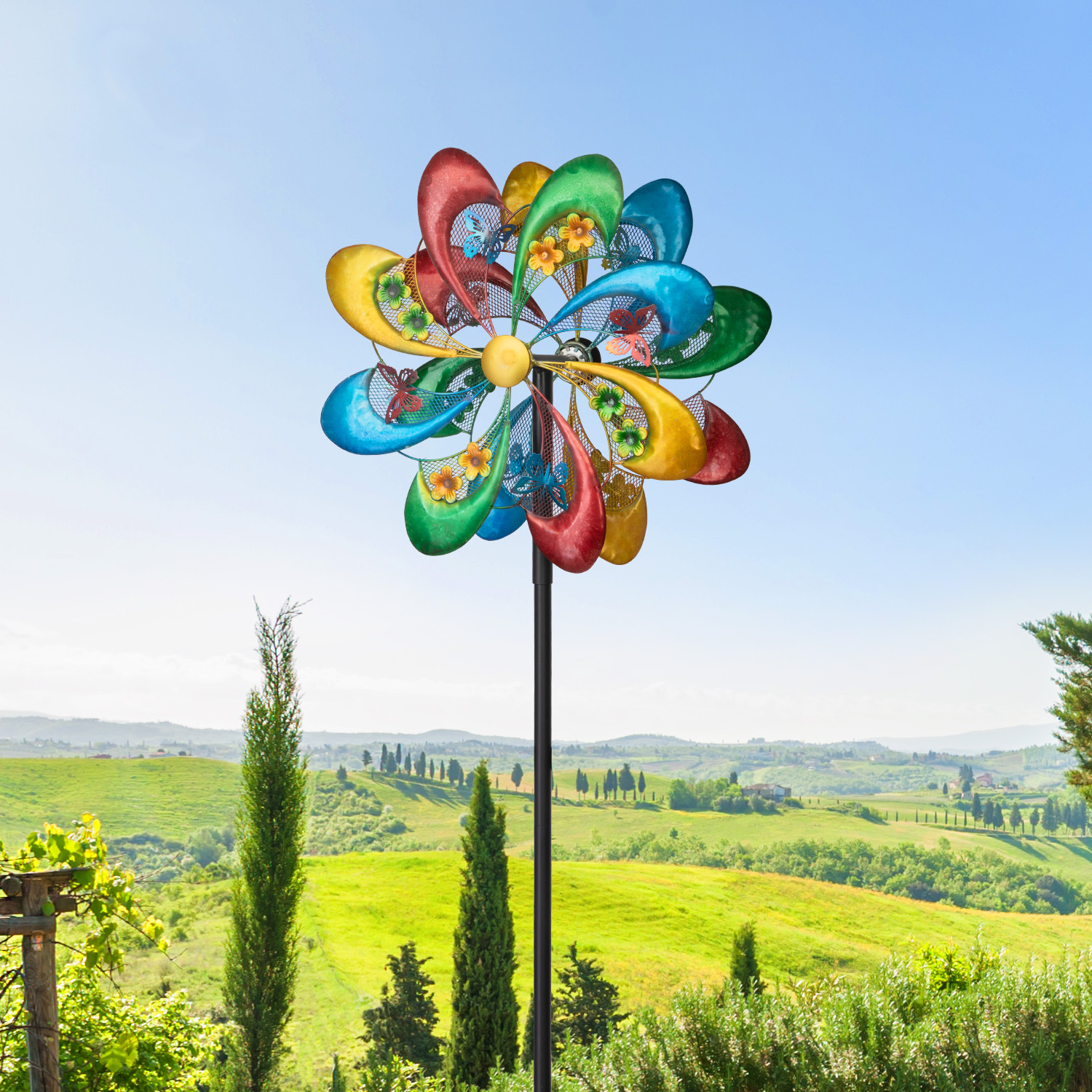 

78.74"h Windmill For Yard Wind Spinner With 360 Rotation And Ground Stakes For Garden, Colorful