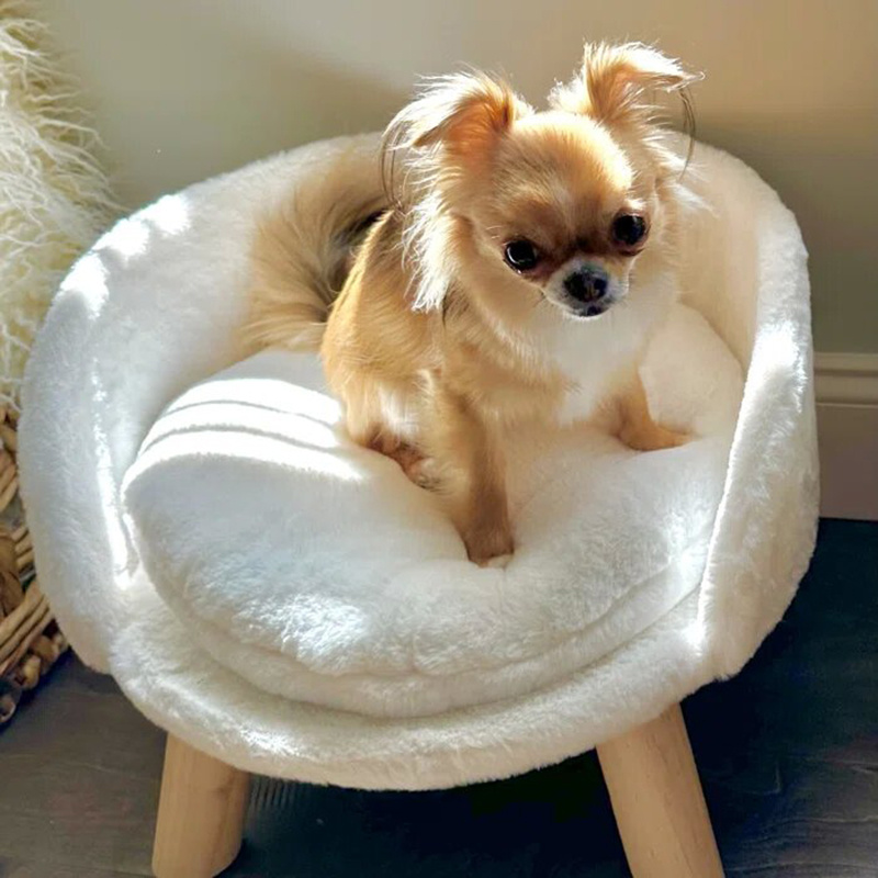 

Elevated Pet Bed, Pet Stool Bed With Waterproof Cozy Pad,raised Pet Plush Fur Chair With Sturdy Wood Legs For Small Dog Kitten Rabbit