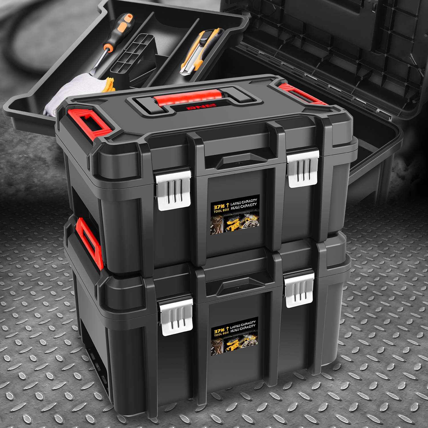 TEMU 2pcs Portable Workshop Garage Household Lockable Tool Box Organizer Storage Set