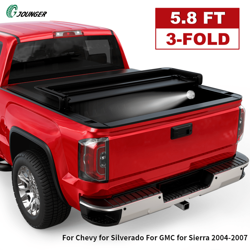 MOTORSPORTPLUS Tri-Fold 5.8ft Hard Tonneau Cover - 2019-2025 Chevy Silverado / GMC Sierra 1500 2500 3500